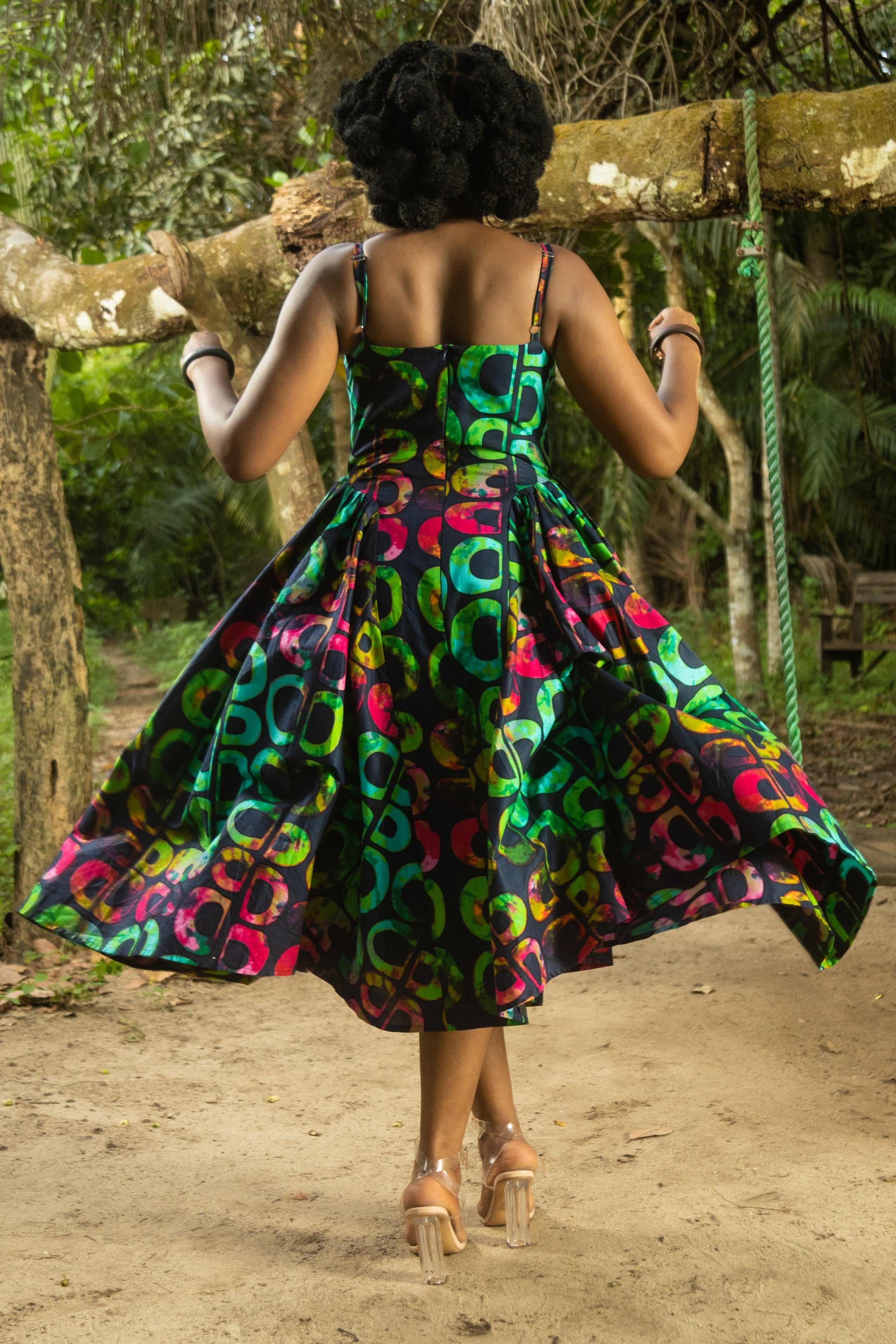 KESANDU – Ankara African Print Midi Dress With Side Gathers