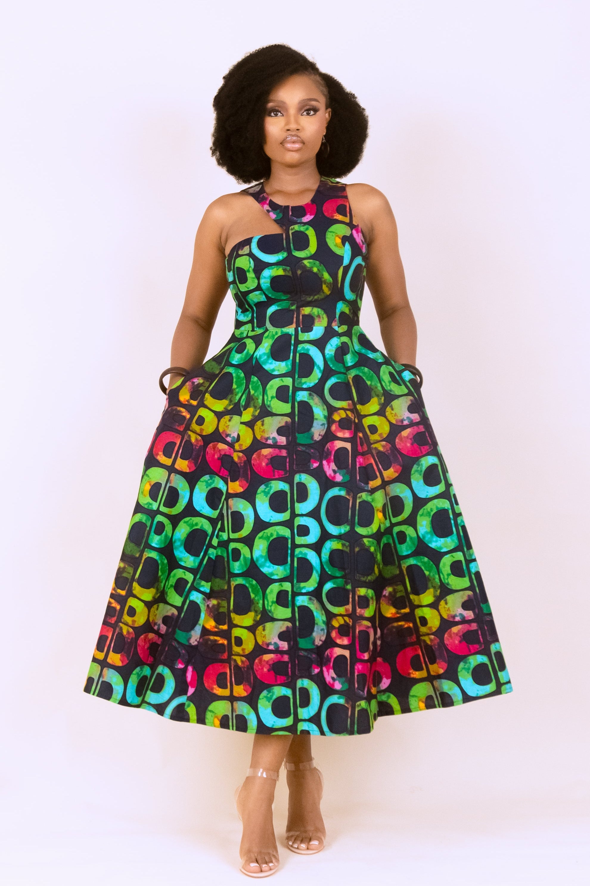 KESANDU – Ankara African Print Cut-Out Flared Midaxi Dress