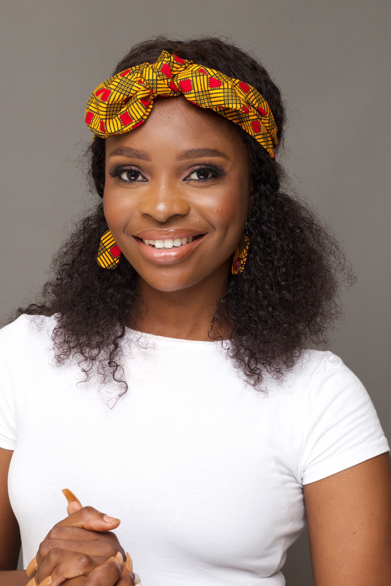 AYANDA African Print Tie Front Headband, Yellow