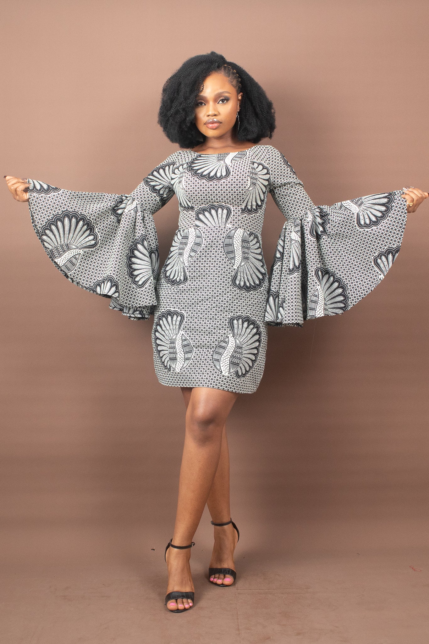 Sample: ABIOLA Ankara Flared Sleeve Dress - Women (Size UK 10)