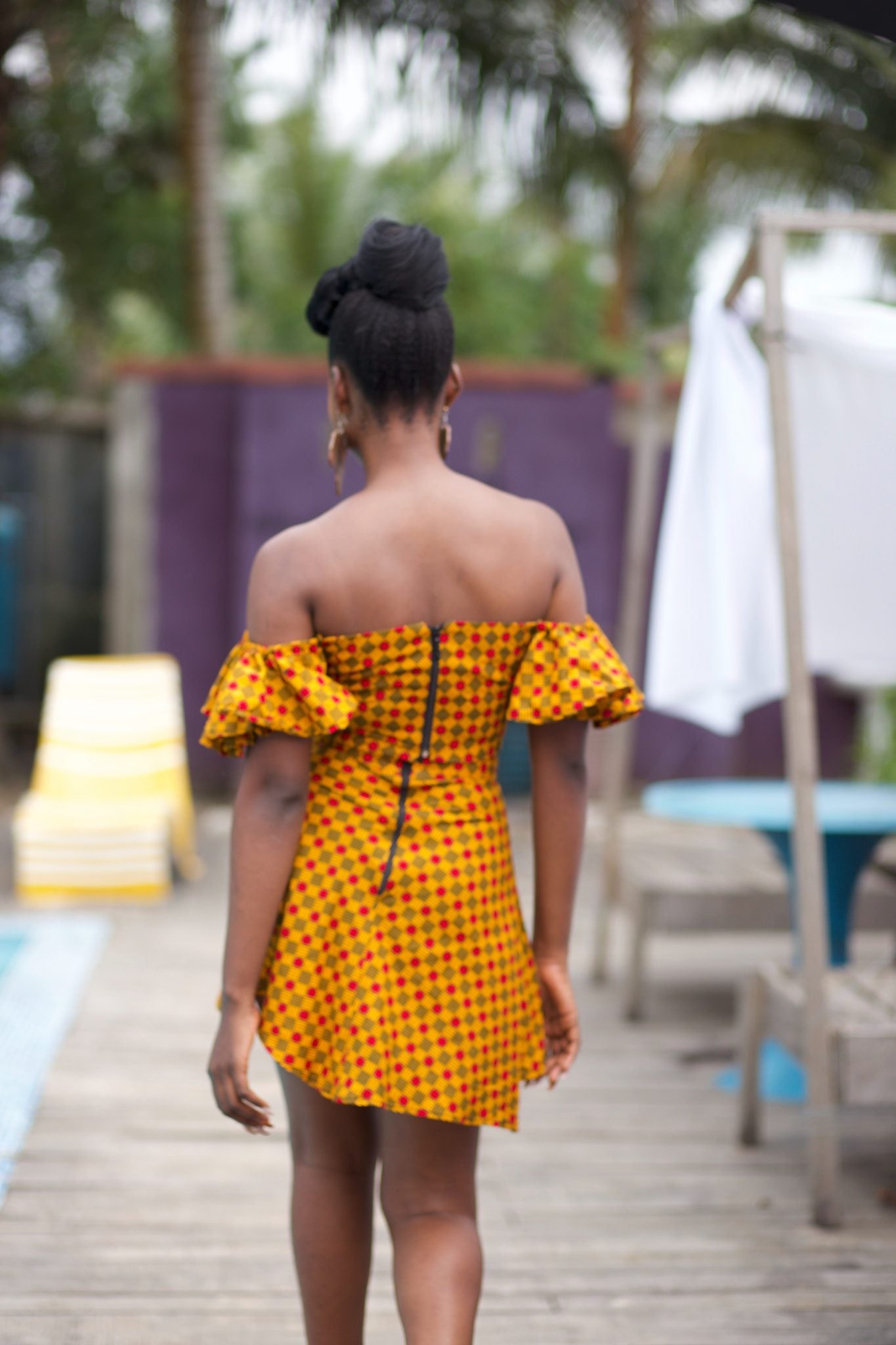 AYANDA African Print Ankara Off Shoulder Crop Top (Yellow)