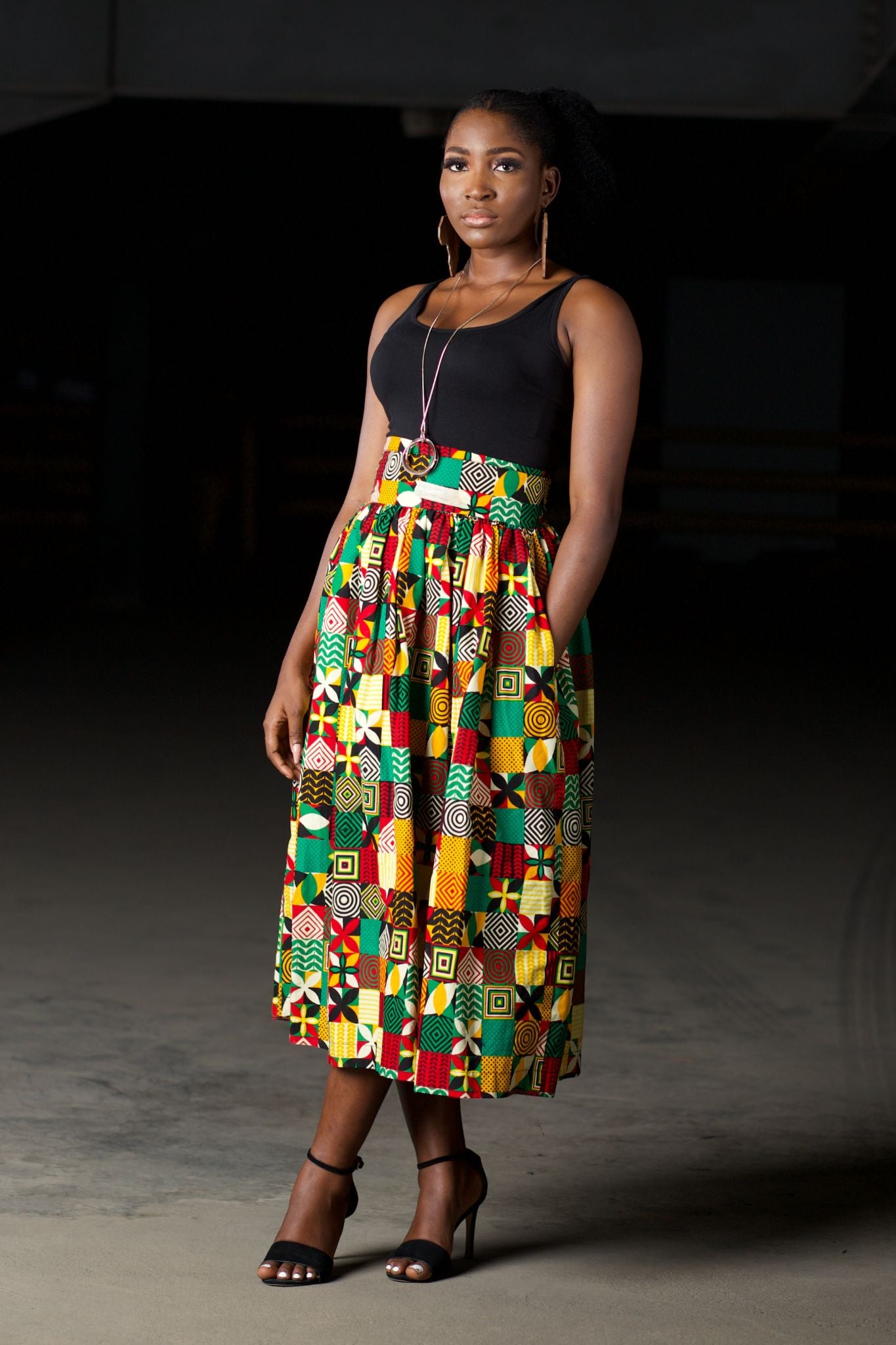 RONKE African Print Ankara Midi Skirt