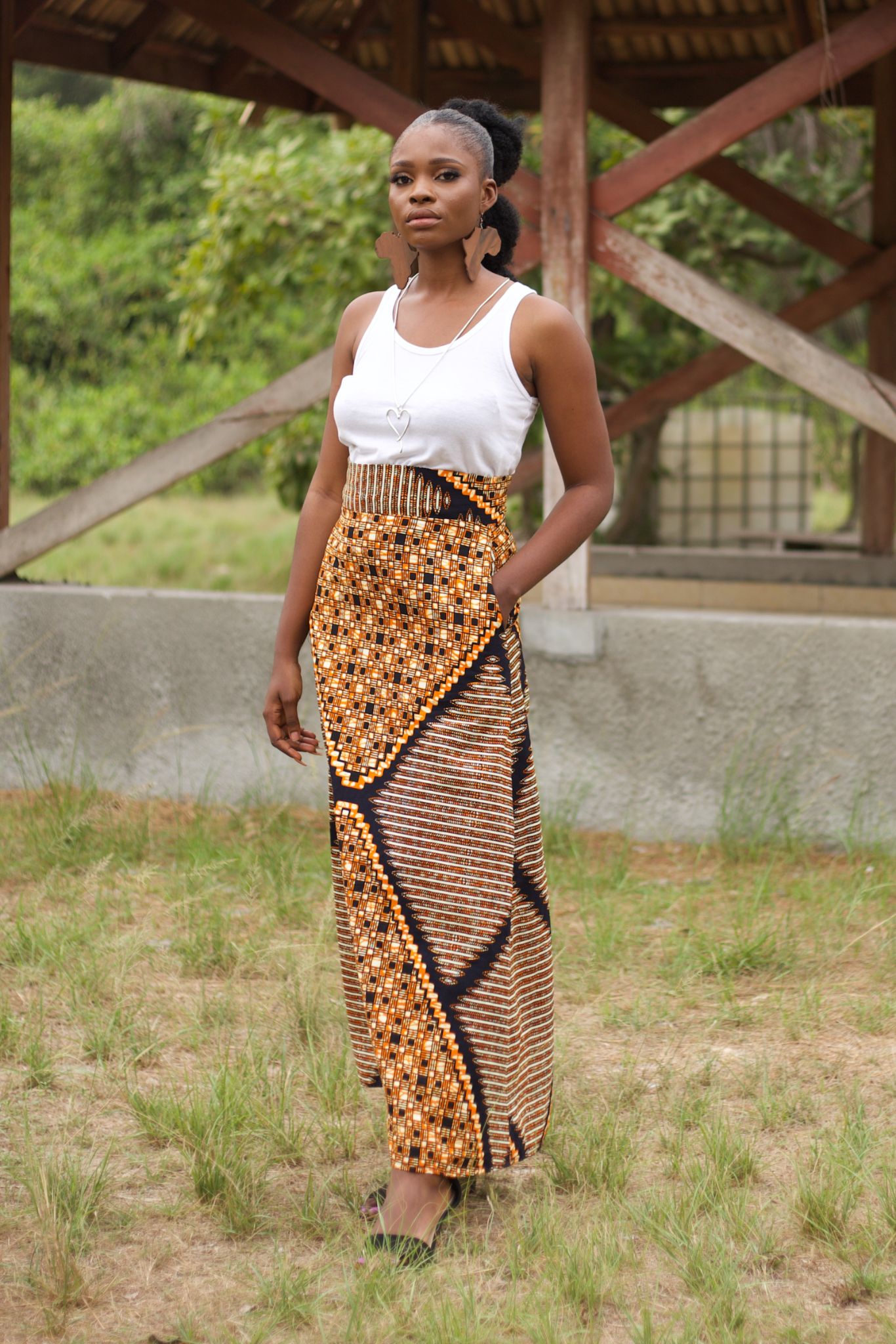 TABIA African Print A Line Maxi Skirt