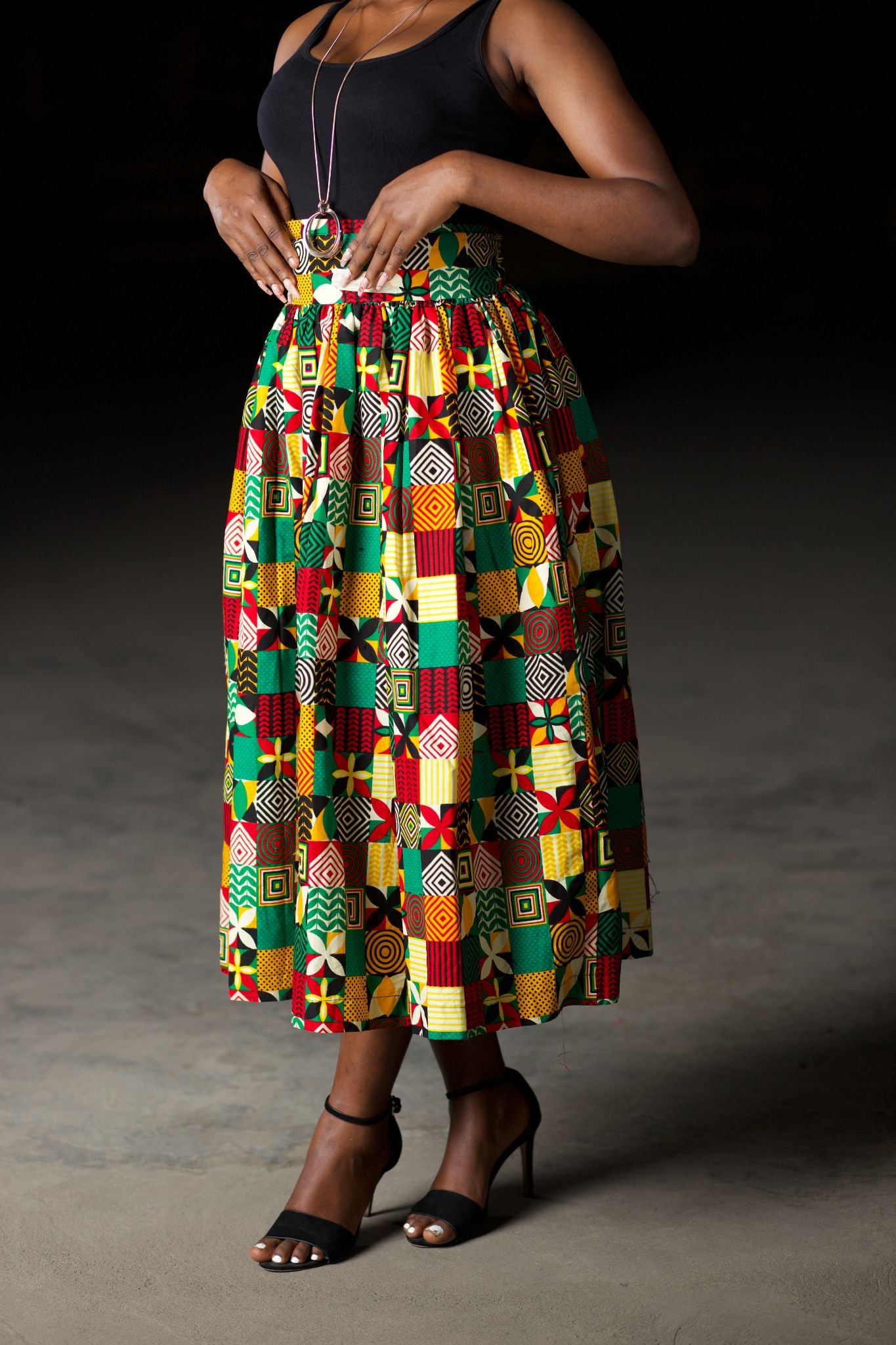 RONKE African Print Ankara Midi Skirt