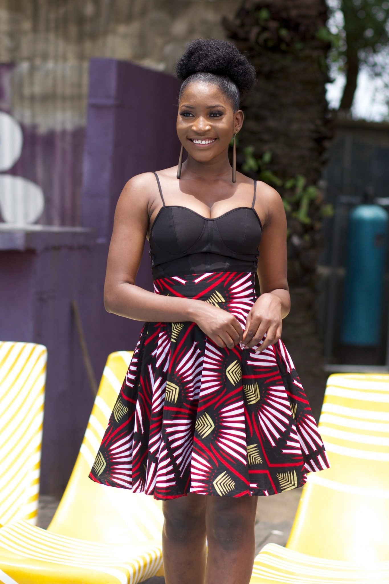 RAZIYA African Print Ankara Short Skirt (Red, White, Black)