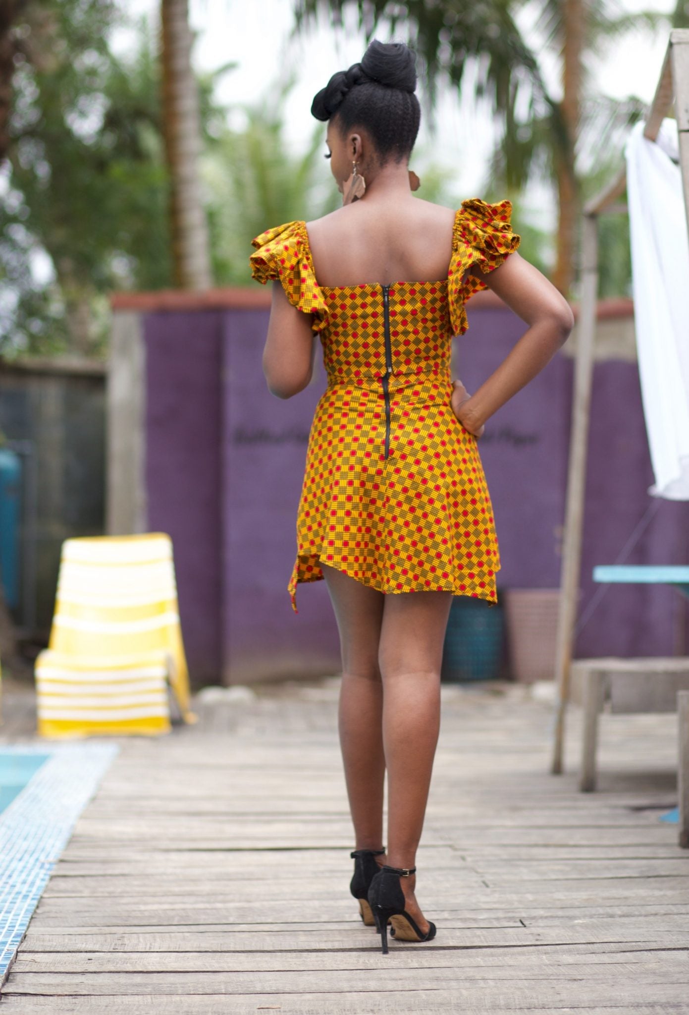 AYANDA African Print Ankara Hi Low Mini Skirt (Yellow)