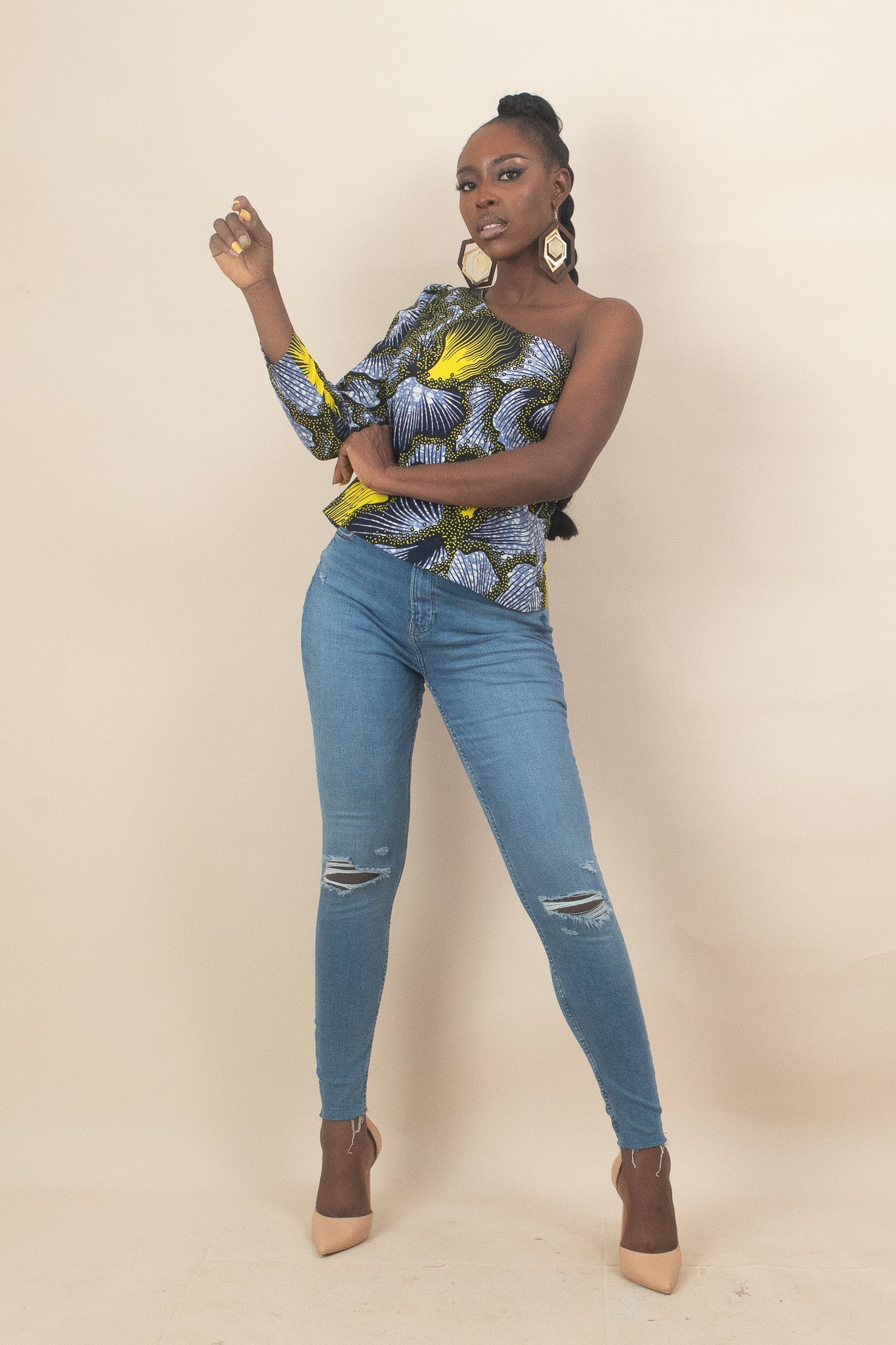 ALALI One Shoulder African Print Ankara Floral Top