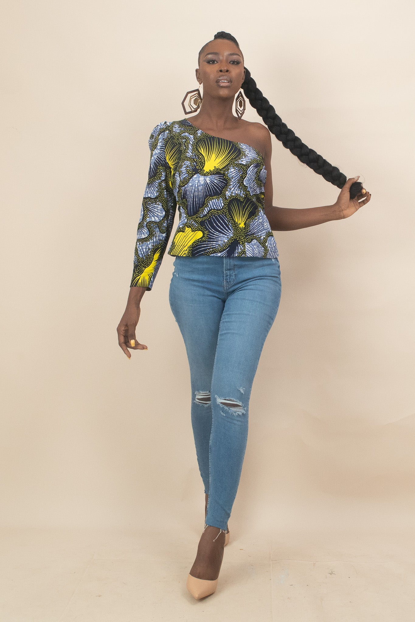 ALALI One Shoulder African Print Ankara Floral Top