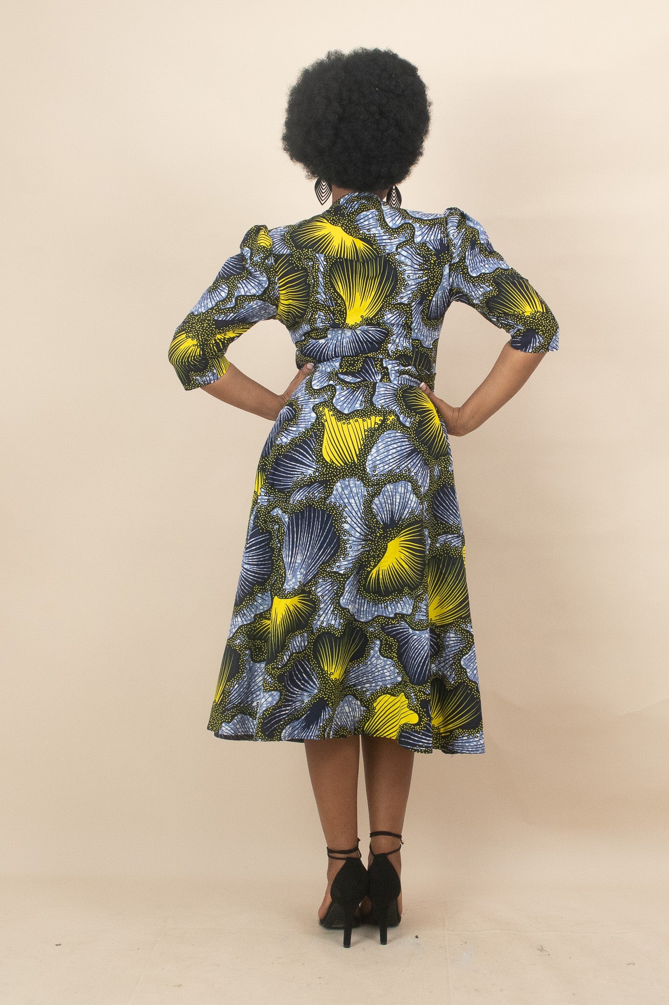 ALALI African Print Ankara Floral Midi Shirt dress