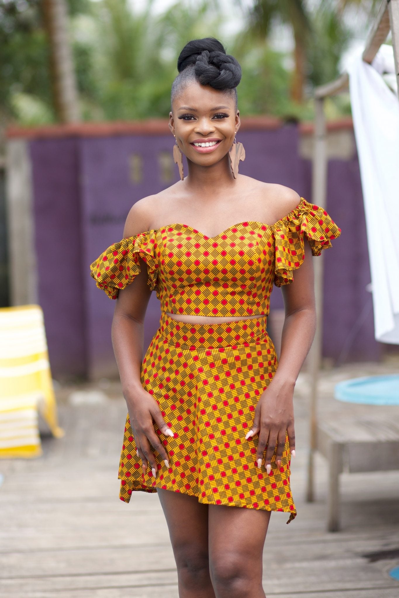 AYANDA African Print Ankara Off Shoulder Crop Top (Yellow)