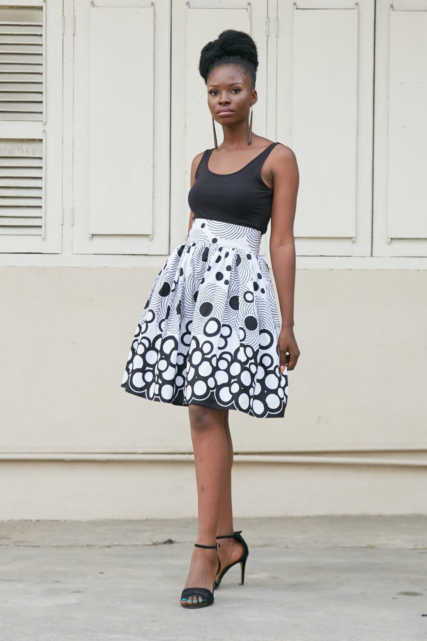 ANKIA African Print Ankara Short Skirt with Pockets (White, Black)