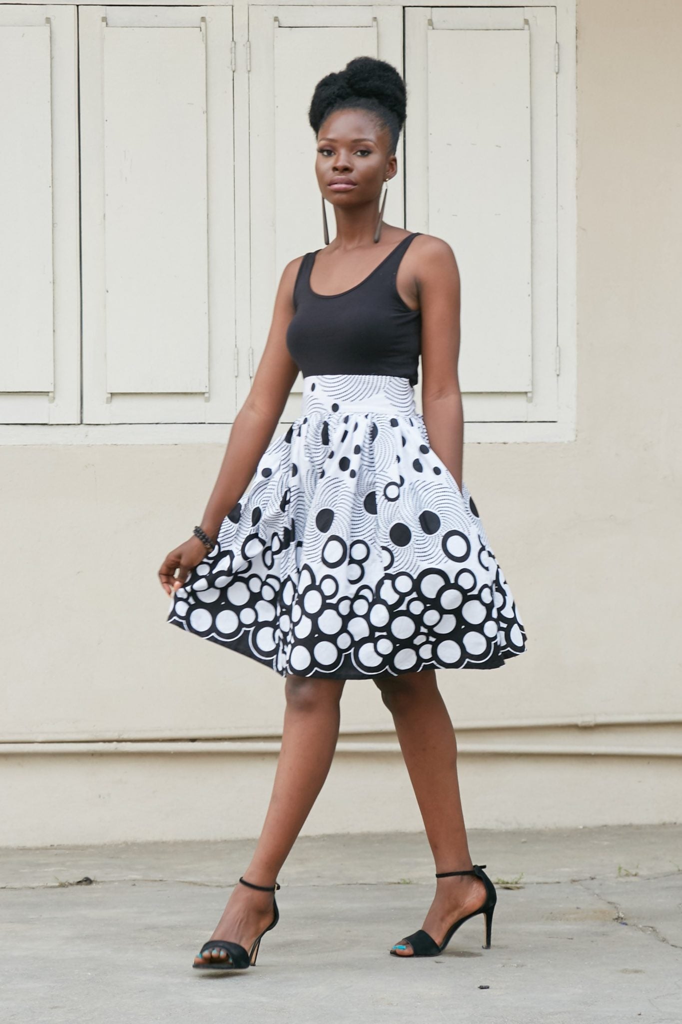 ANKIA African Print Ankara Short Skirt with Pockets (White, Black)