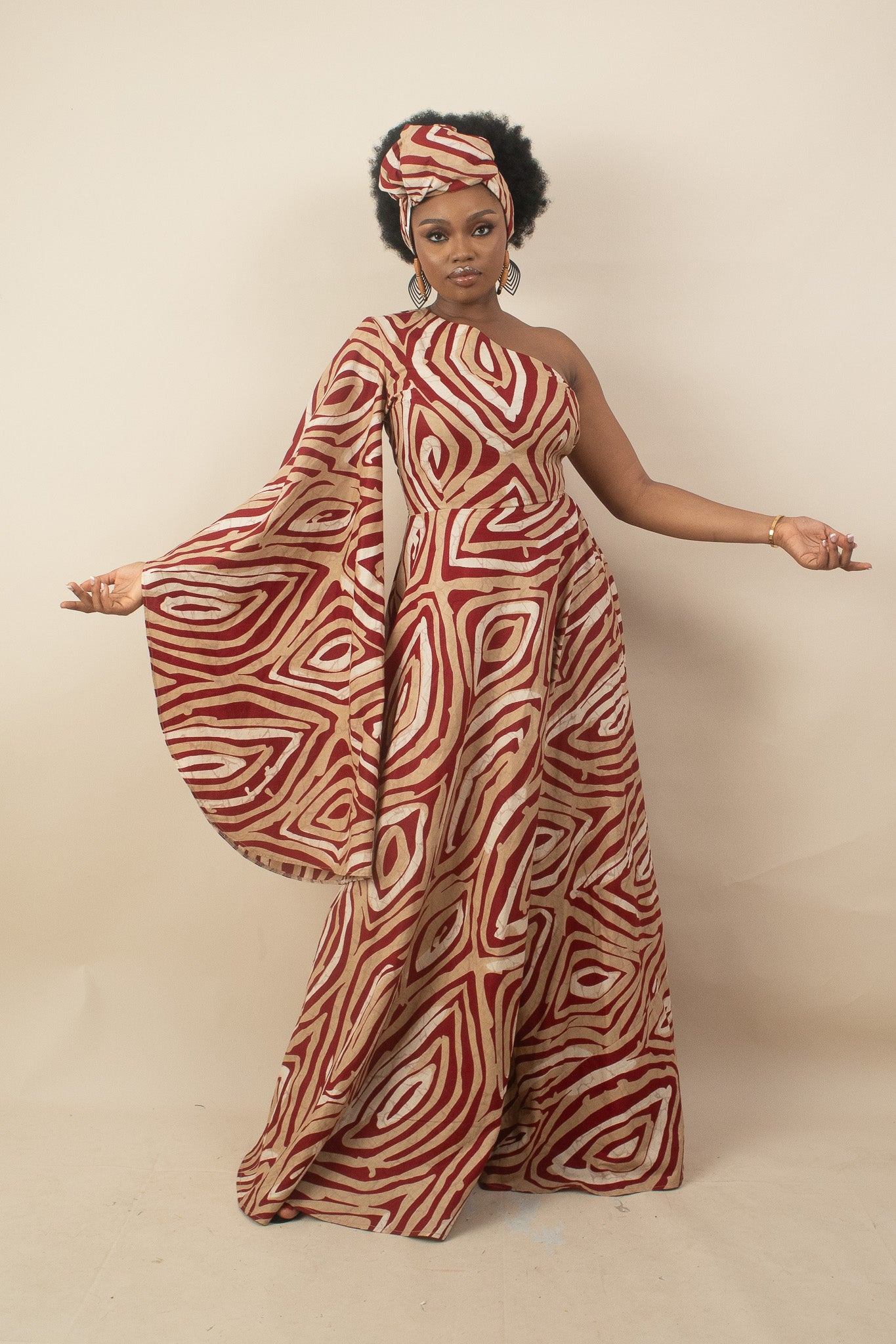 AZERE One Shoulder African Print Evening Maxi Dress