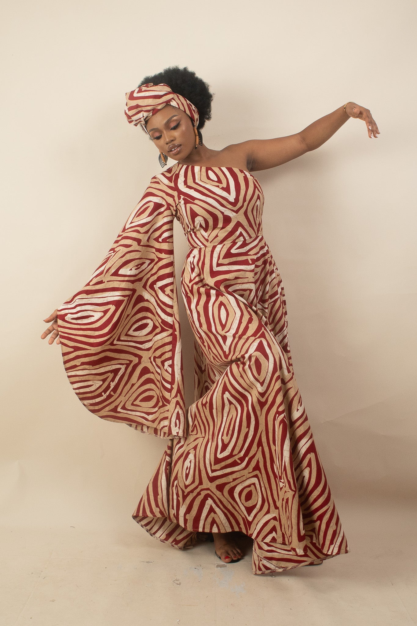 AZERE One Shoulder African Print Evening Maxi Dress