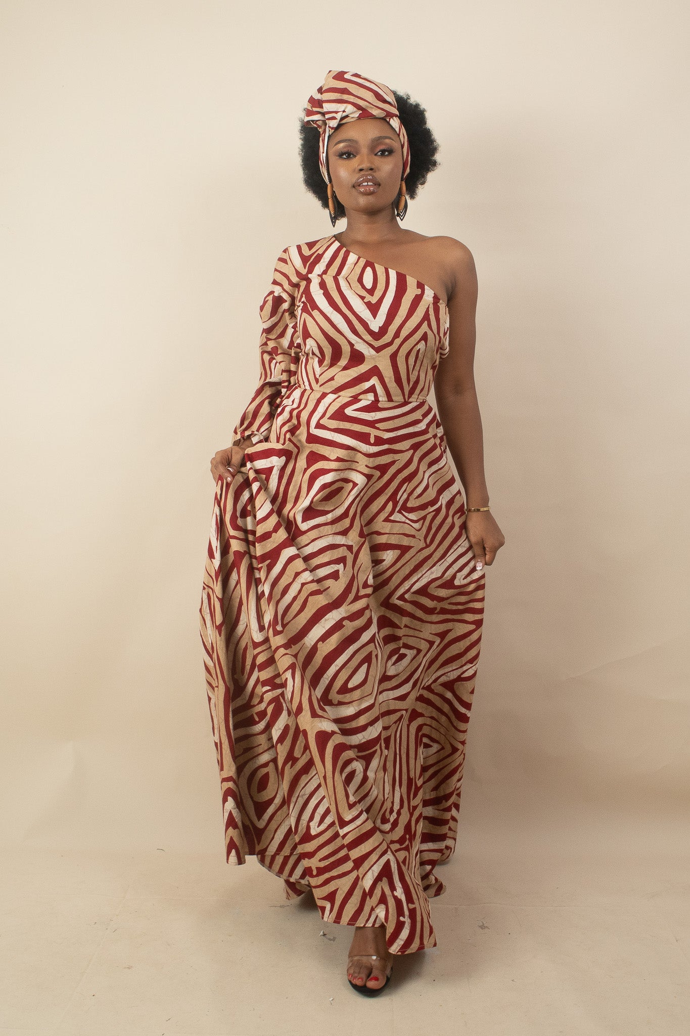 AZERE One Shoulder African Print Evening Maxi Dress