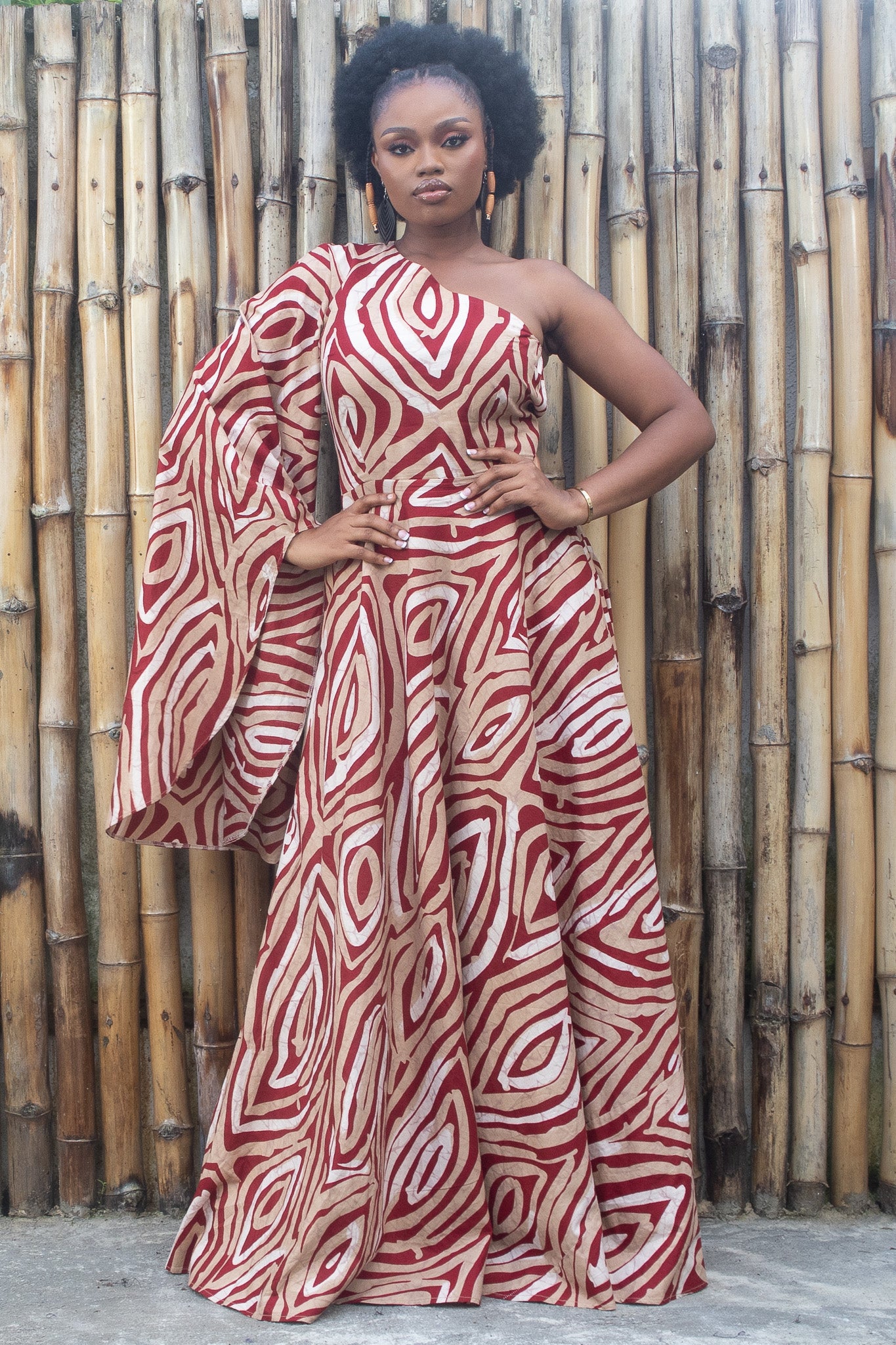 AZERE One Shoulder African Print Evening Maxi Dress