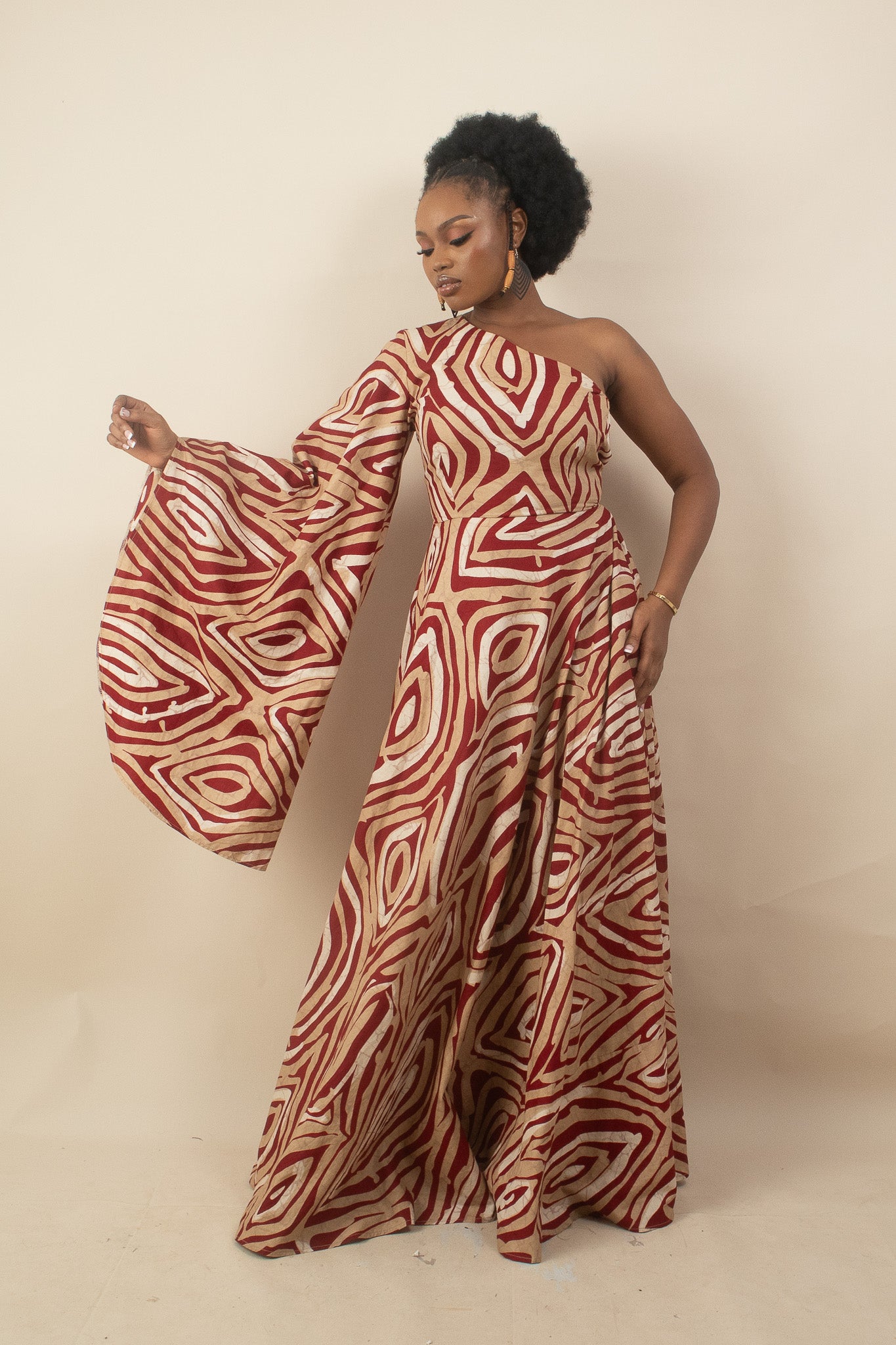 AZERE One Shoulder African Print Evening Maxi Dress