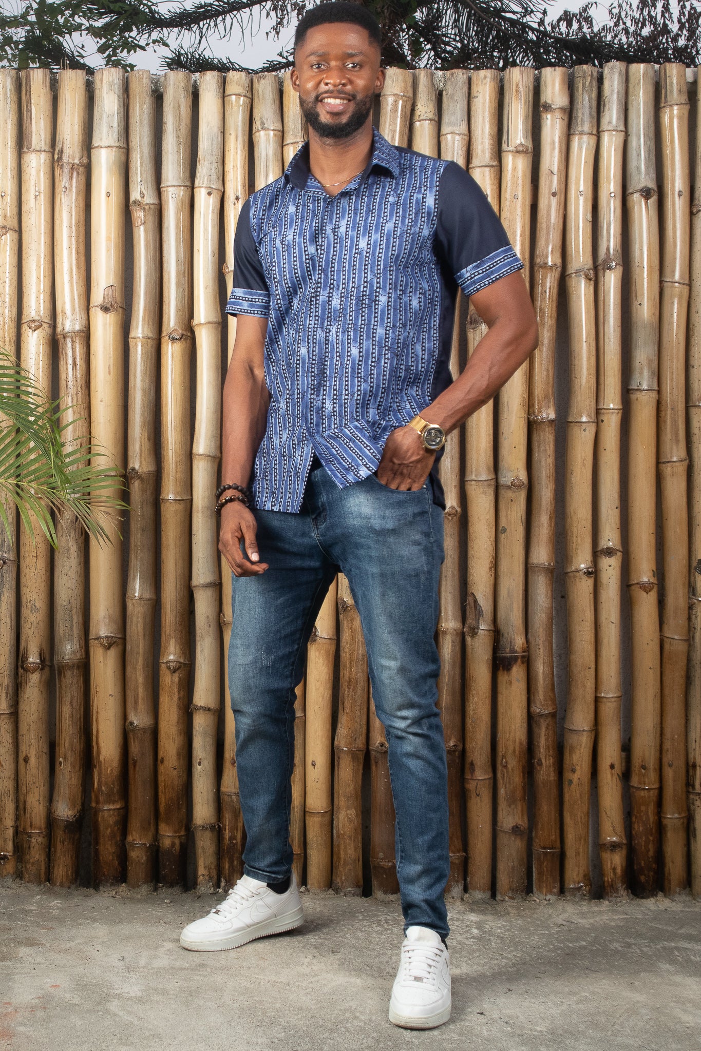 AZI African Print Ankara Shirt, Blue