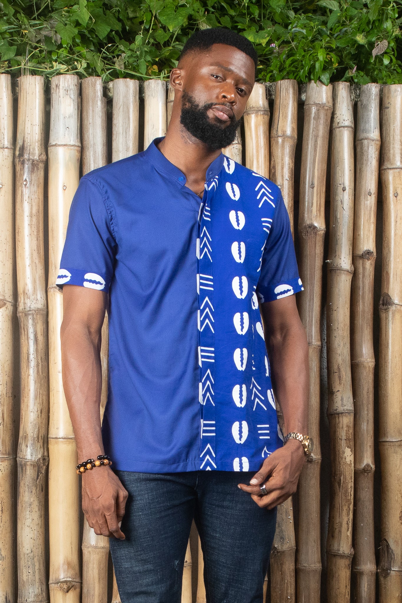 BIYI African Print Ankara Shirt, Blue