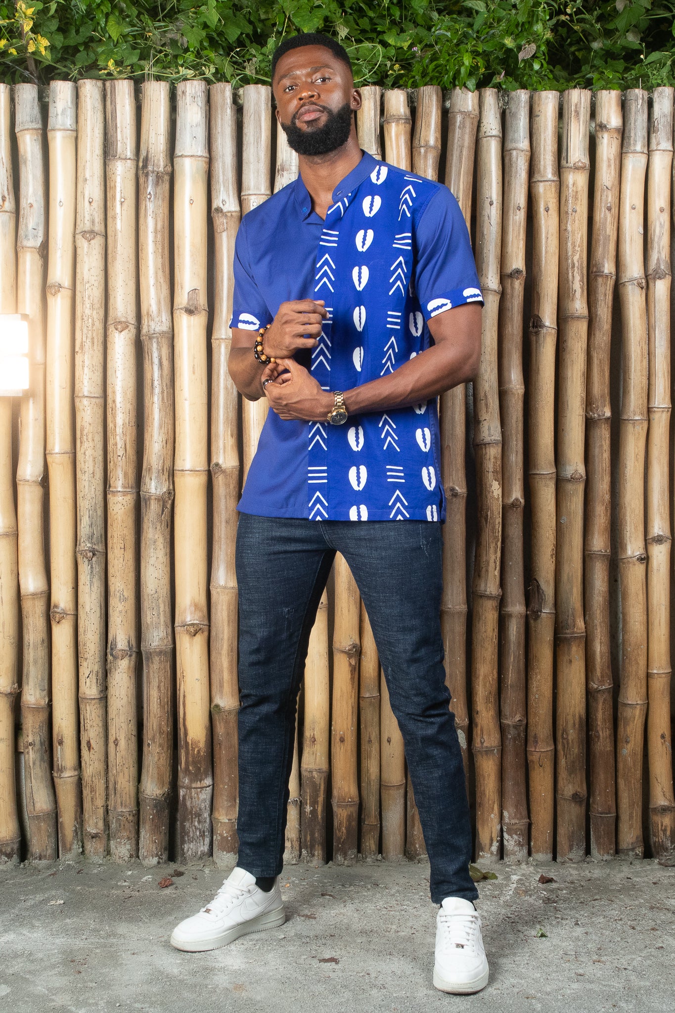 BIYI African Print Ankara Shirt, Blue