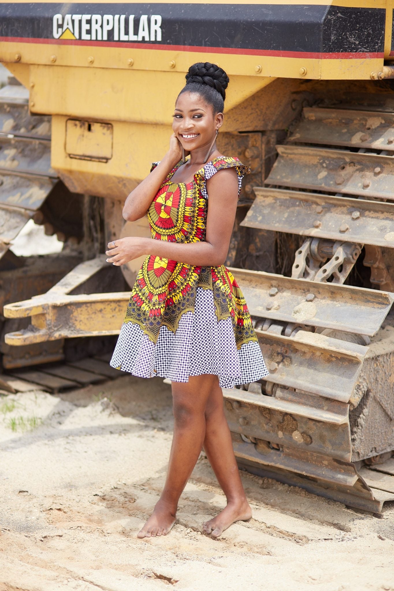 DAISHA African Print Ankara Short Flared Dress (White)