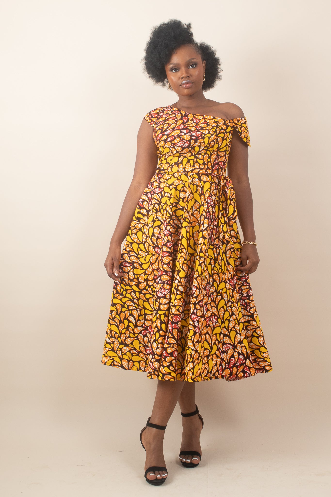 DARA African Print Midi Dress, Yellow|Orange