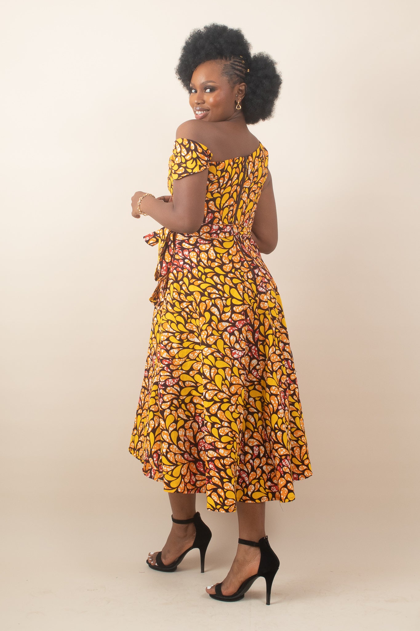 DARA African Print Midi Dress, Yellow|Orange