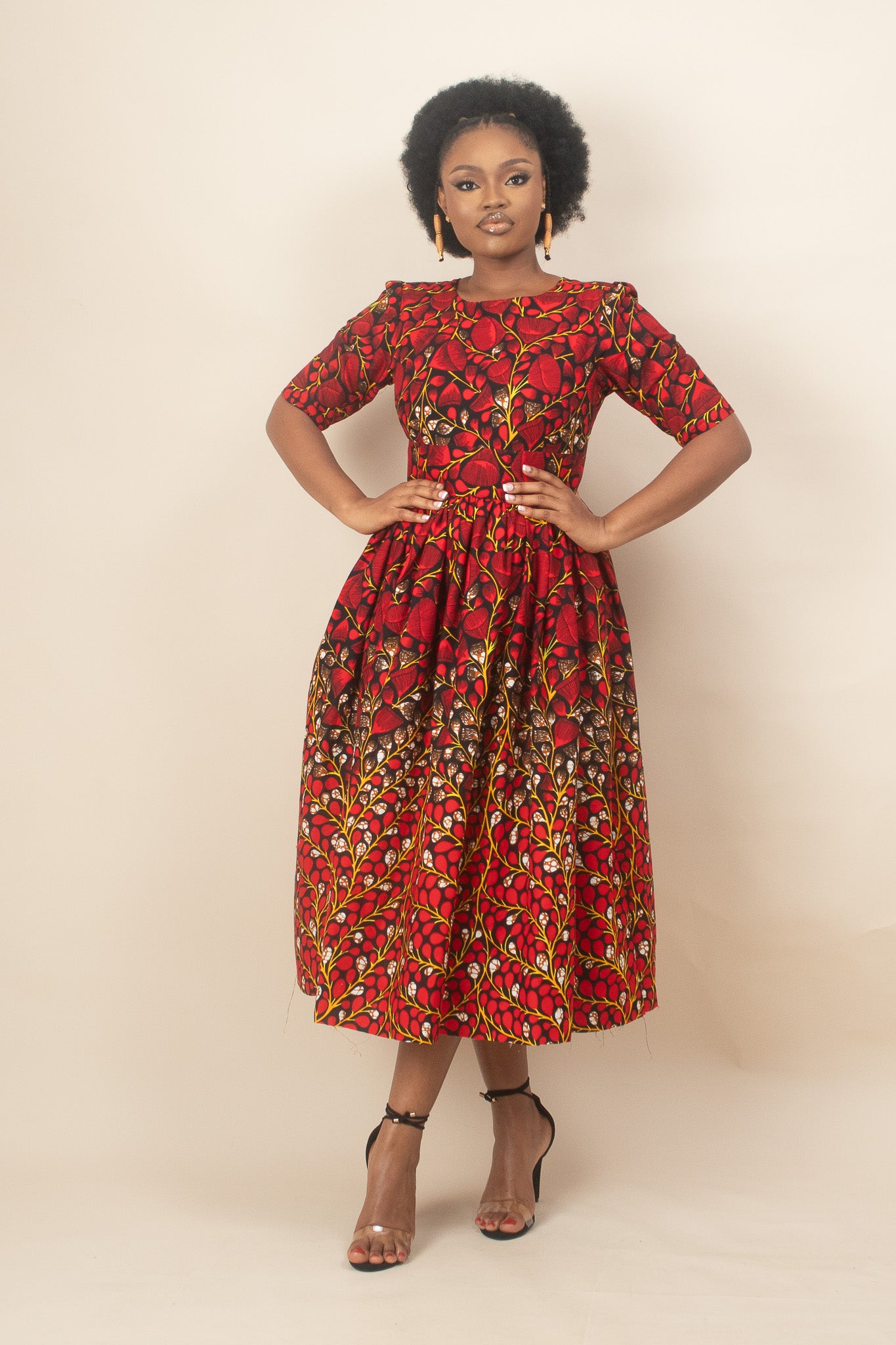 DISEMI African Print Floral Midi Dress