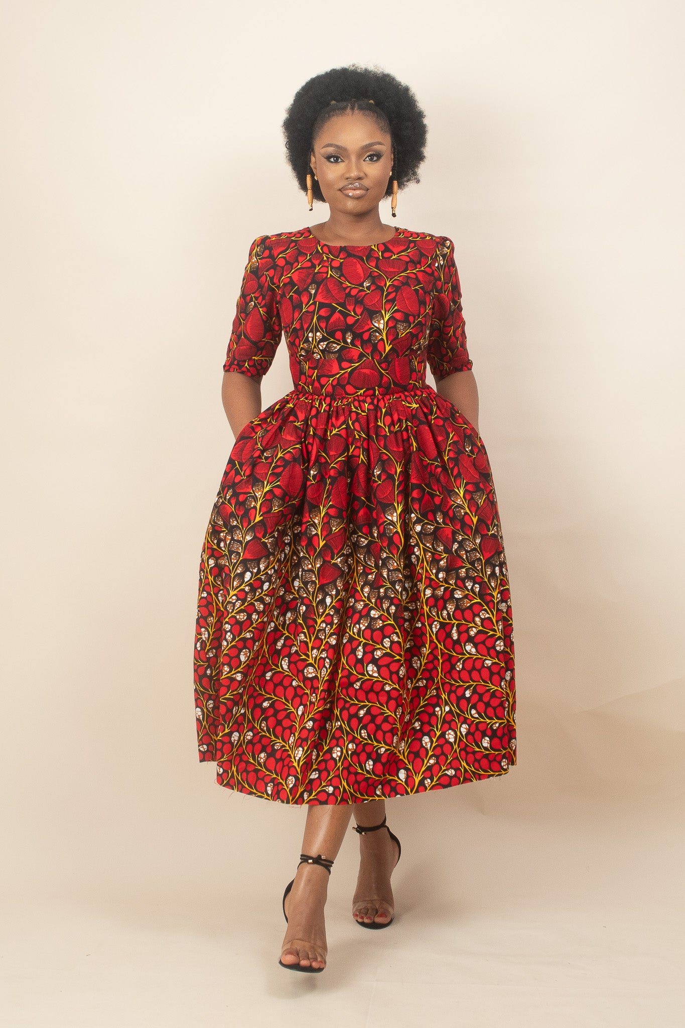 DISEMI African Print Floral Midi Dress
