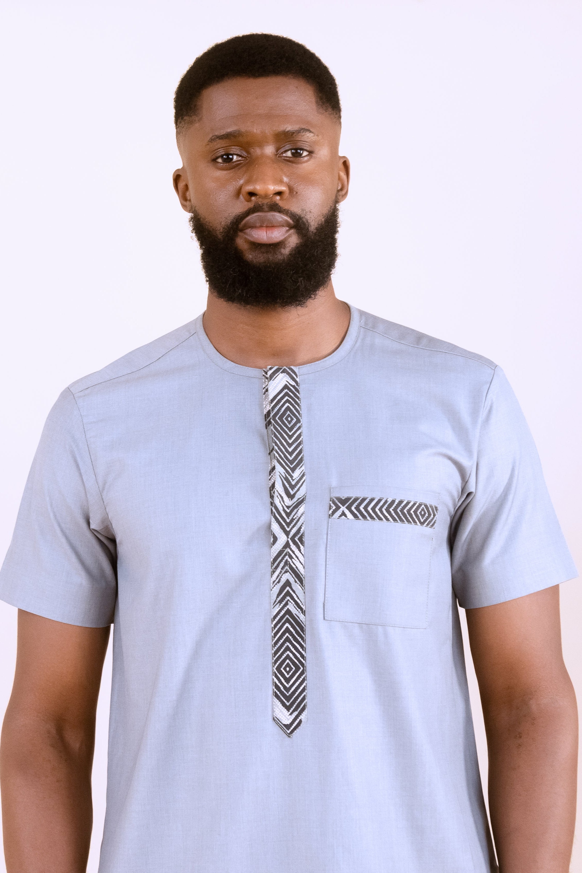 EKIO – Ankara African Print Two Piece Suit (Light Grey)