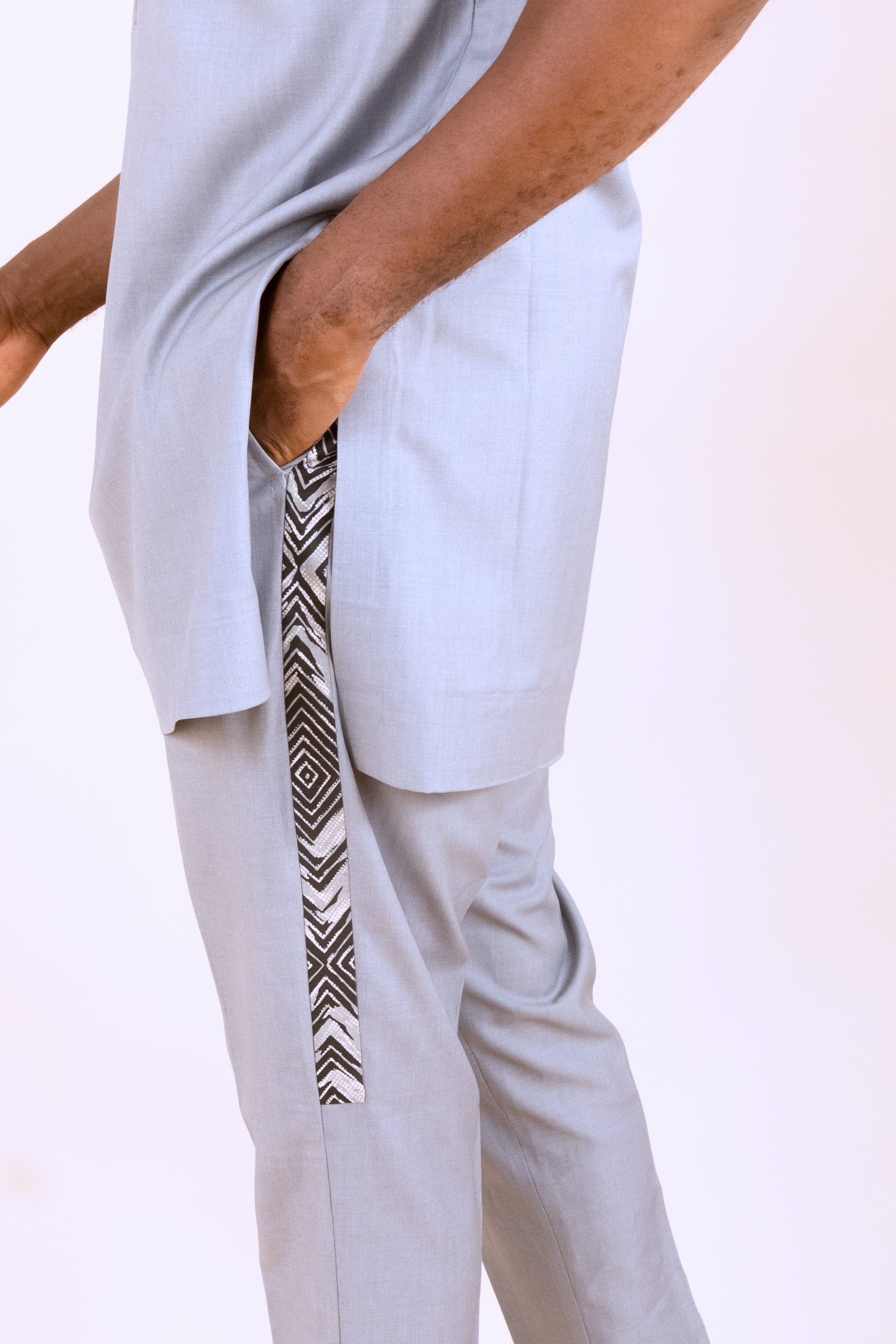 EKIO – Ankara African Print Two Piece Suit (Light Grey)