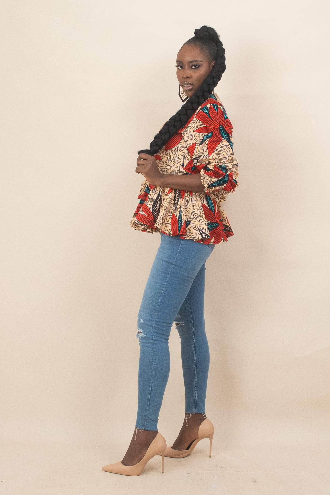 ENORE African Print Floral Long Sleeve Wrap Top