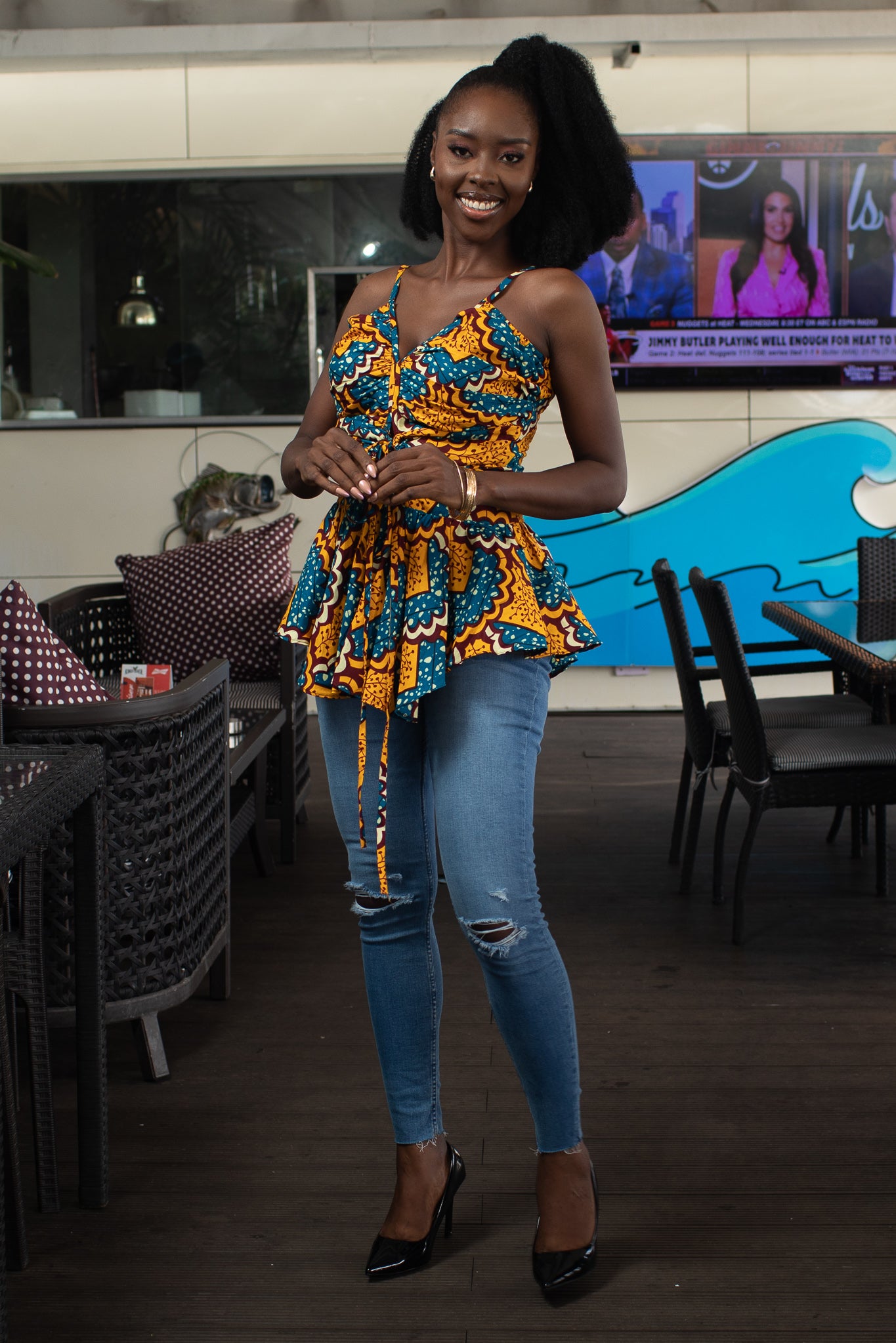EREBI African Print Ankara Peplum Top