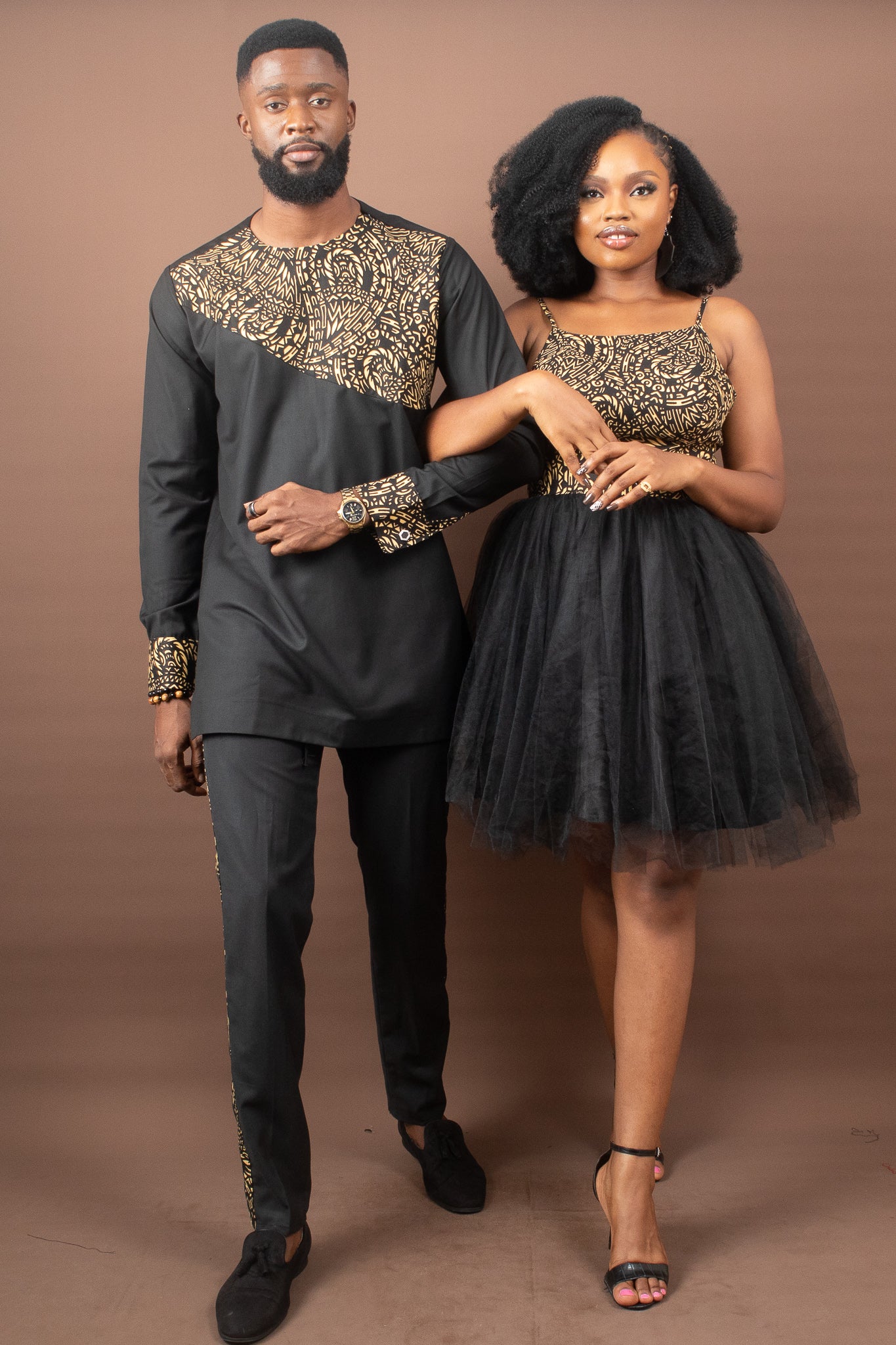 GBEMI African Print Ankara Suit, Gold|Black