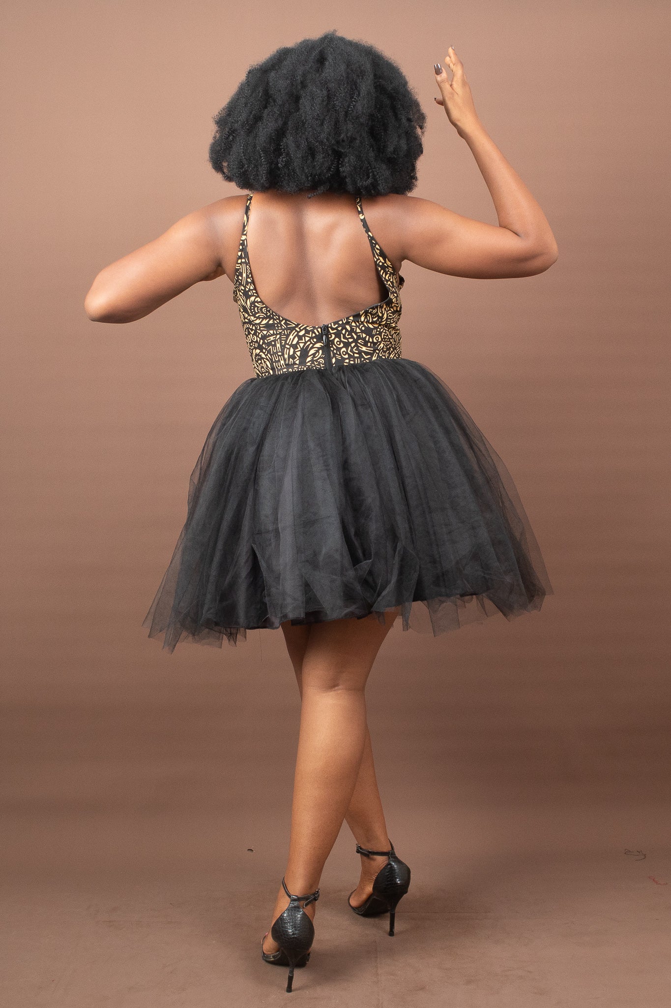 GBEMI African Print Ankara Mini Dress, Black|Gold