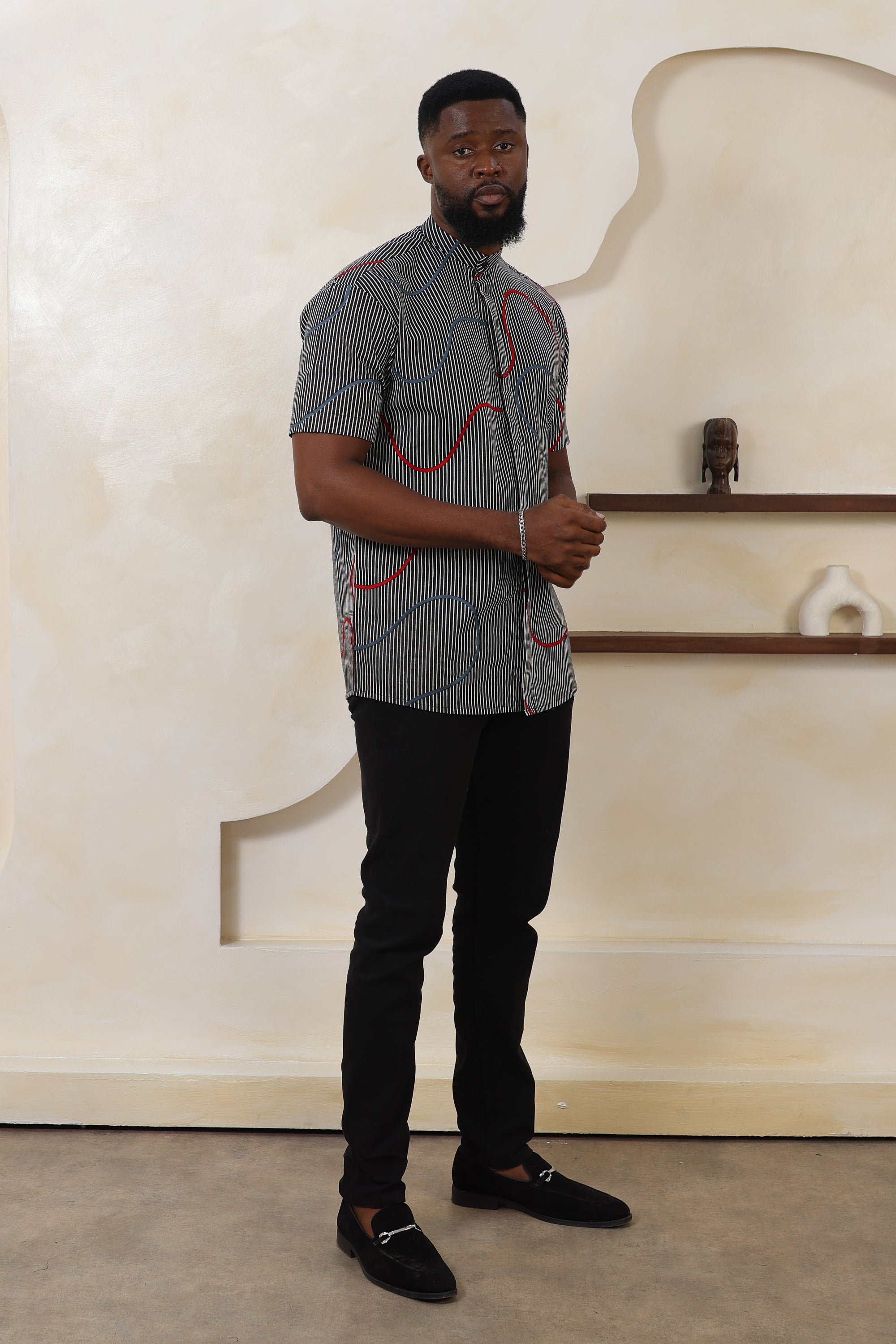 ILA Stripe Grandad Collar Shirt - Men