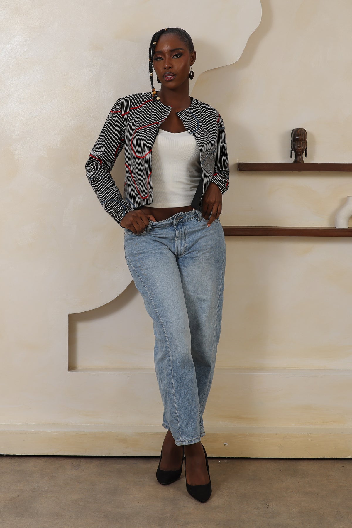 ILA Stripe Collarless Cropped Jacket - Women