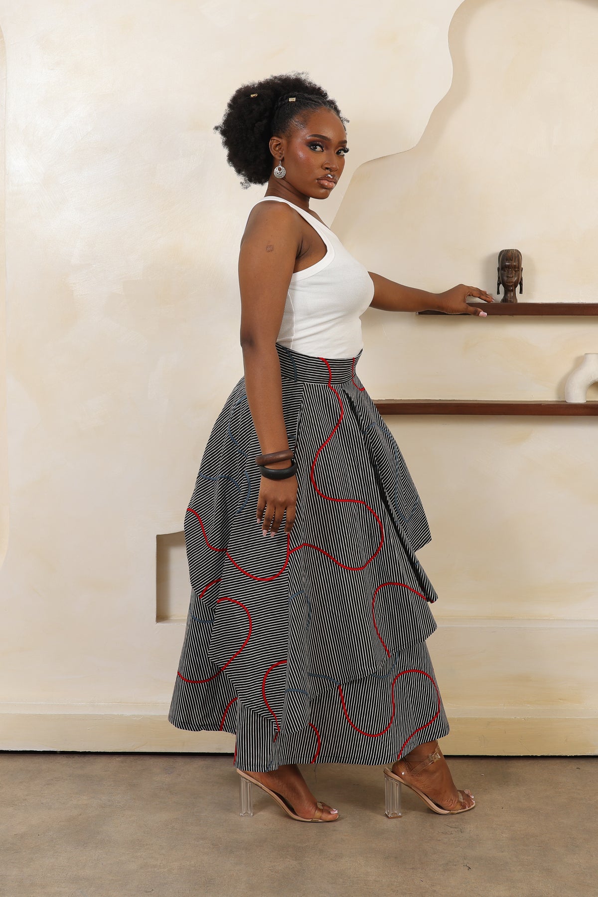 ILA Stripe Layered Asymmetric Midi Skirt - Women