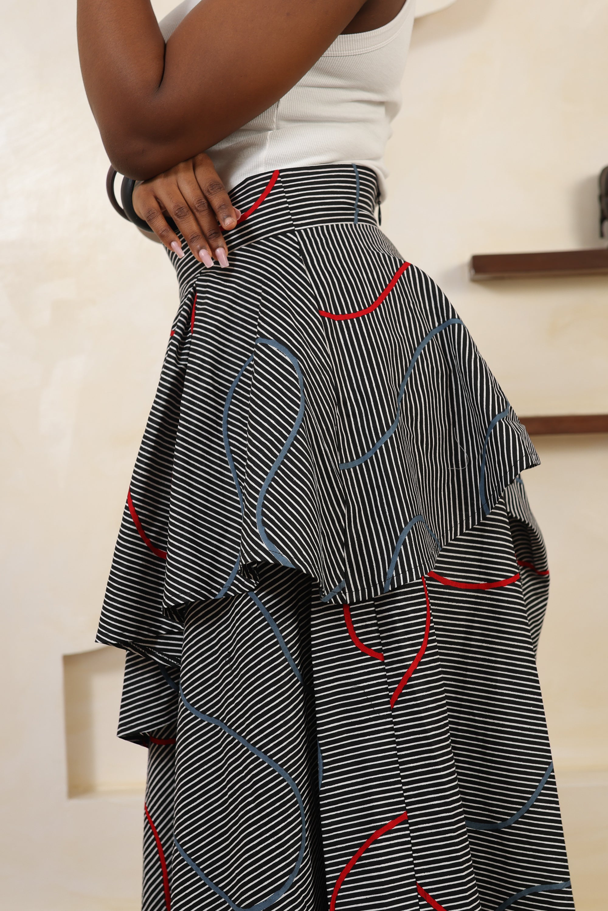 ILA Stripe Layered Asymmetric Midi Skirt - Women