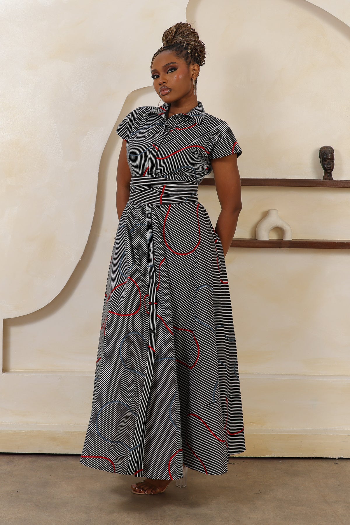 ILA Stripe Cap Sleeve Maxi Shirt Dress - Women