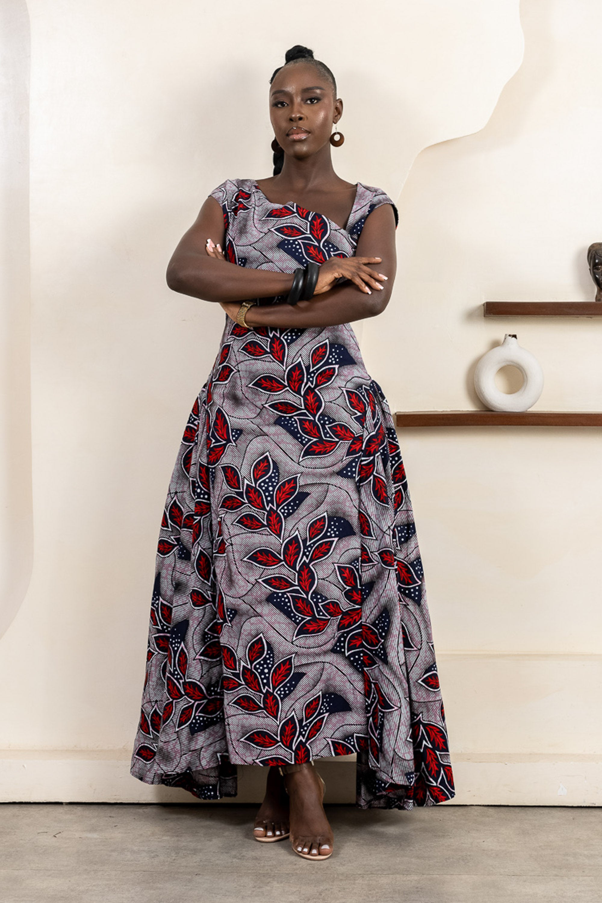 KIONI Ankara midi dress for women featuring vibrant African print fabric