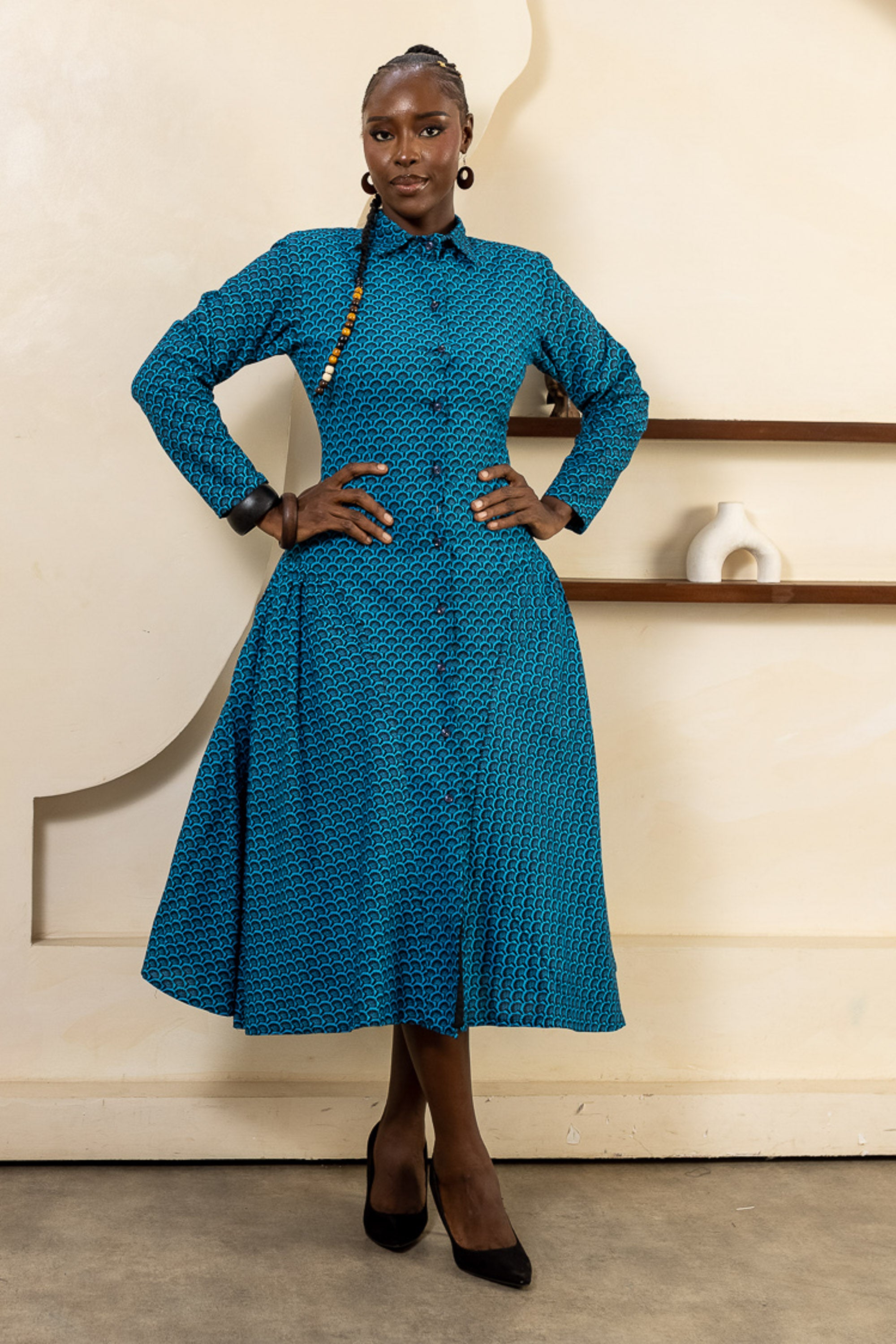 KAMSI Ankara Midi Shirt Dress - Women