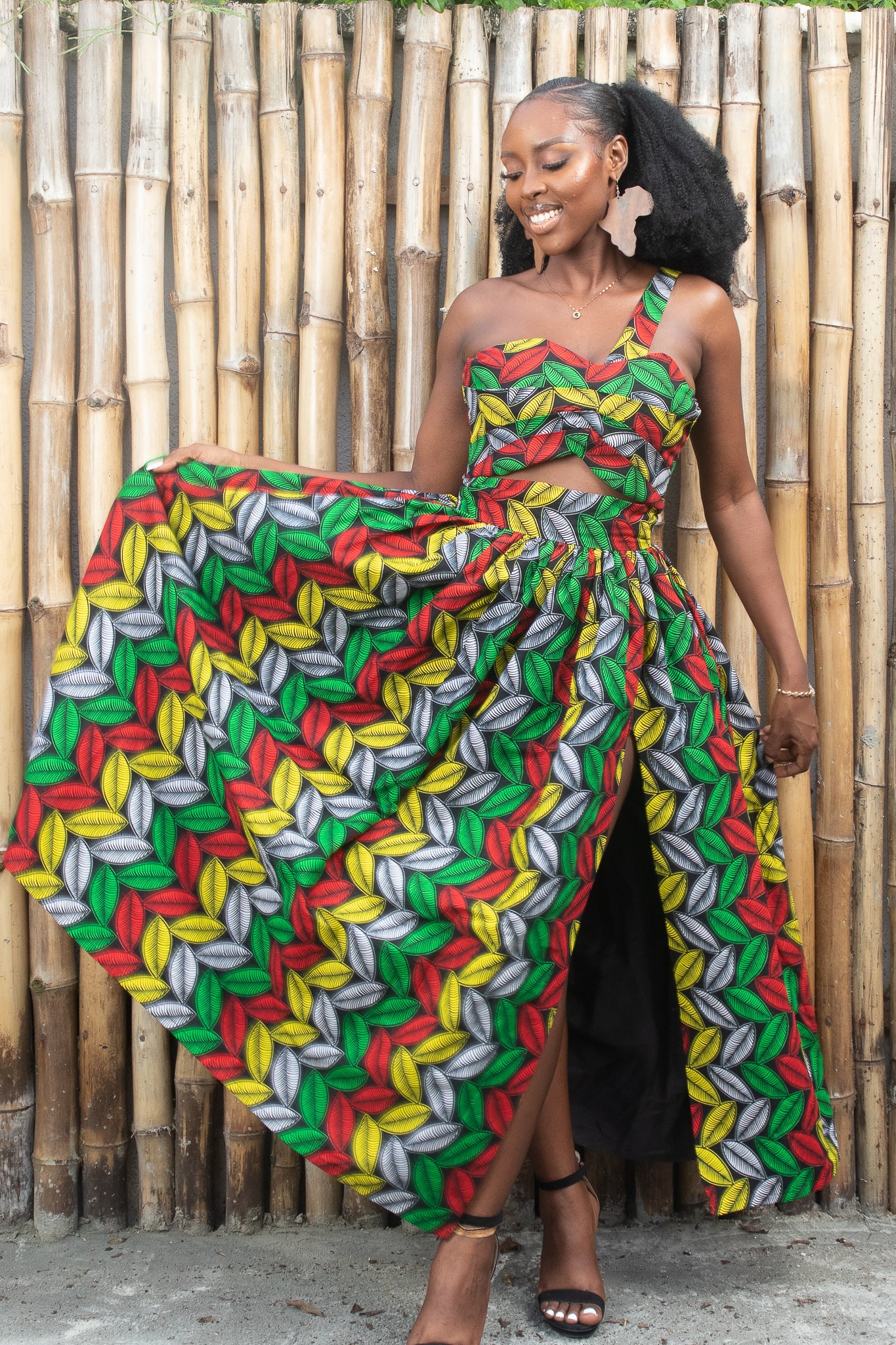 KEFIRAH African Print Ankara Maxi Skirt with Side Slit