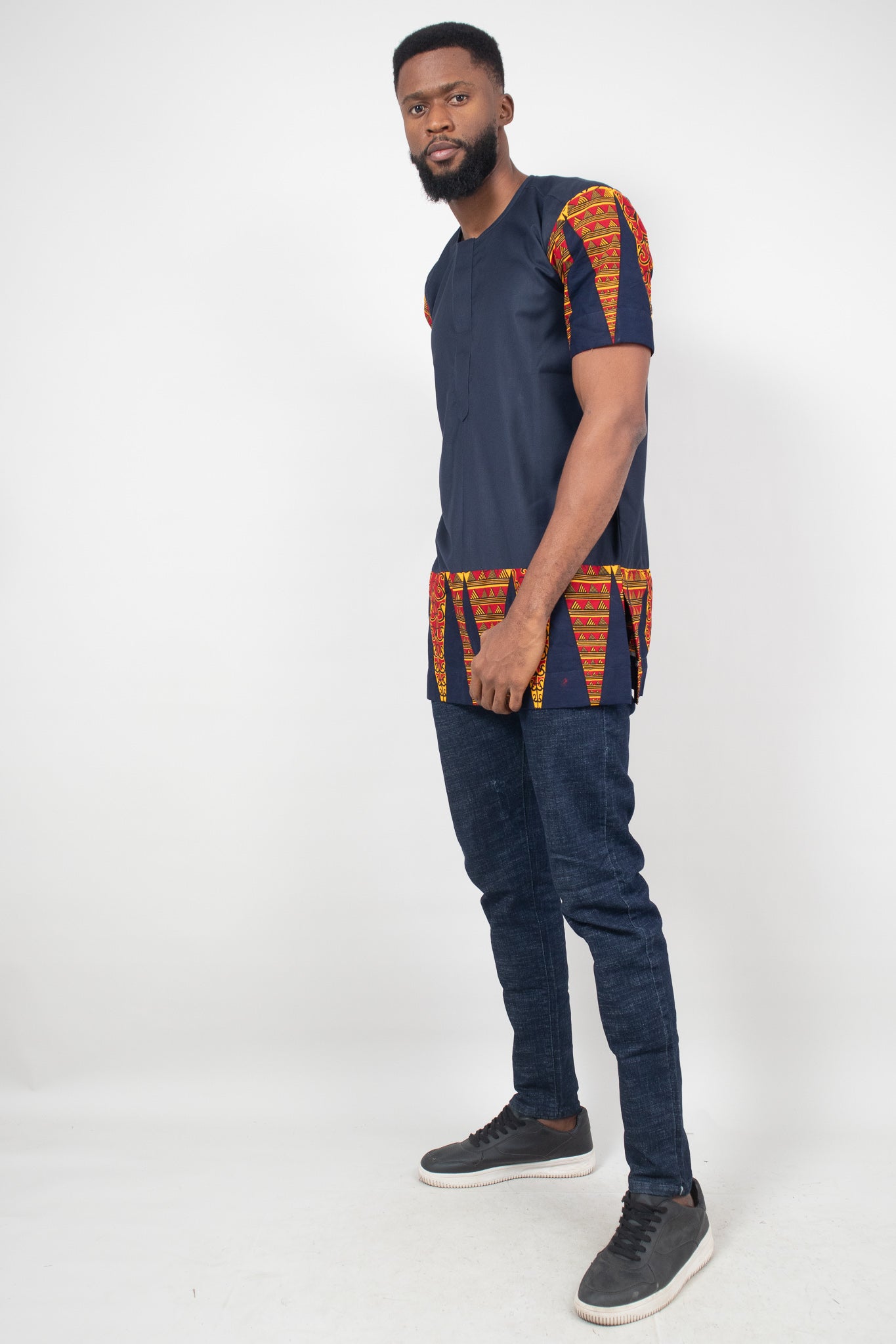 KELLAN African Print Ankara Short Sleeve Shirt, Blue