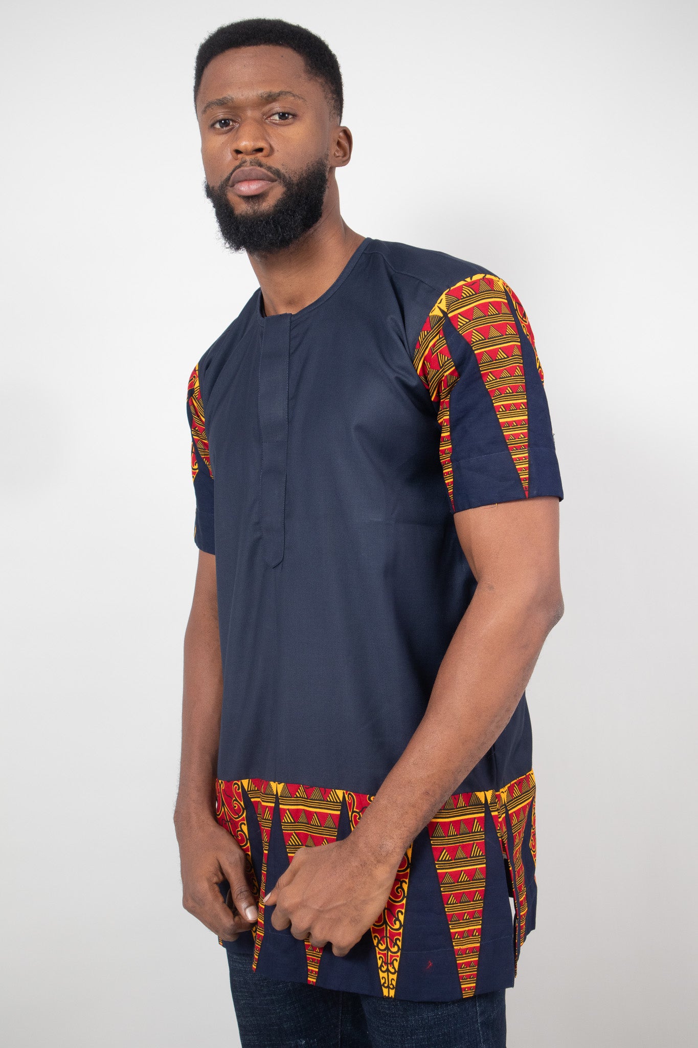 KELLAN African Print Ankara Short Sleeve Shirt, Blue