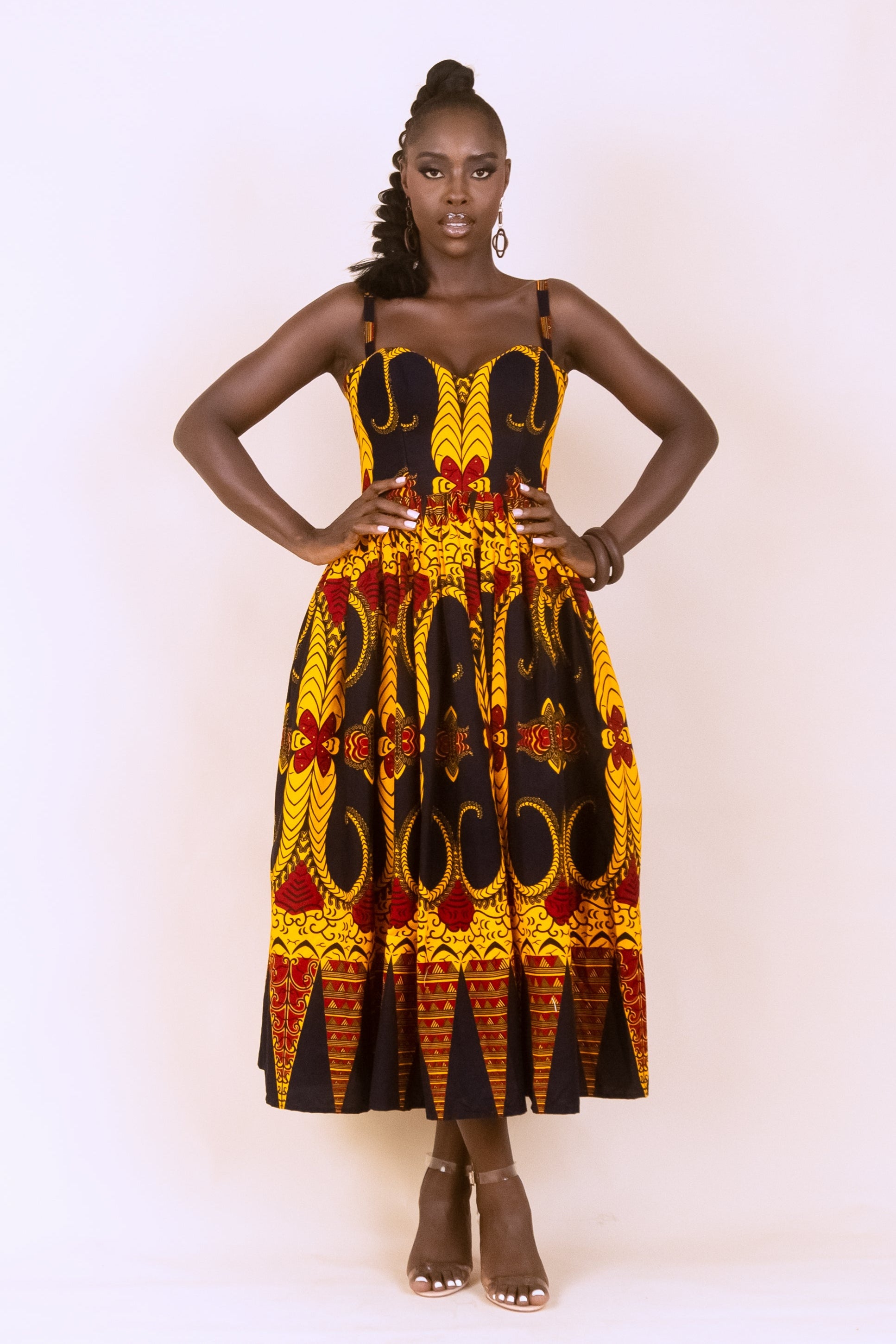 KENNA – Ankara African Print Gathered Midaxi Dress