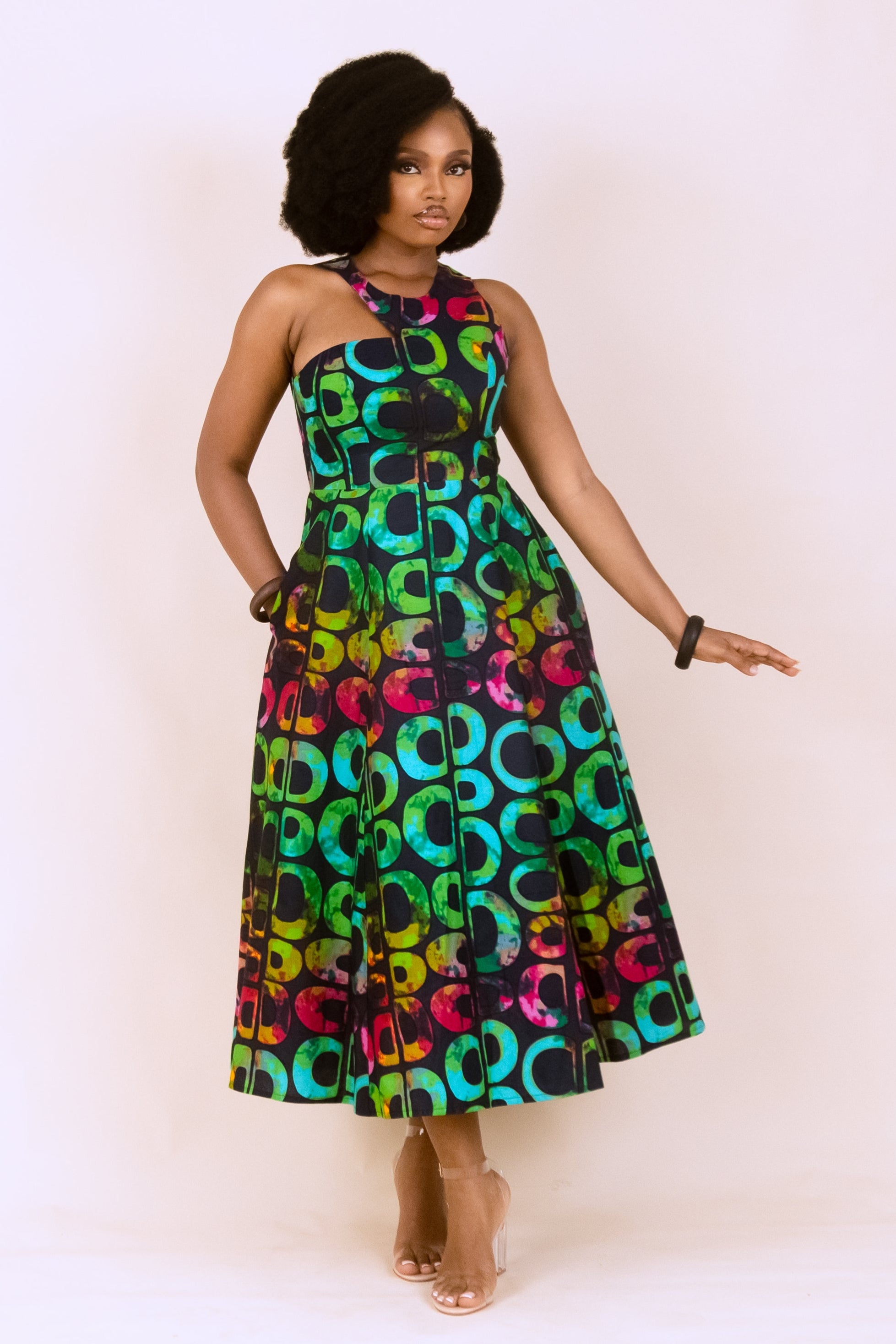 KESANDU – Ankara African Print Cut-Out Flared Midaxi Dress