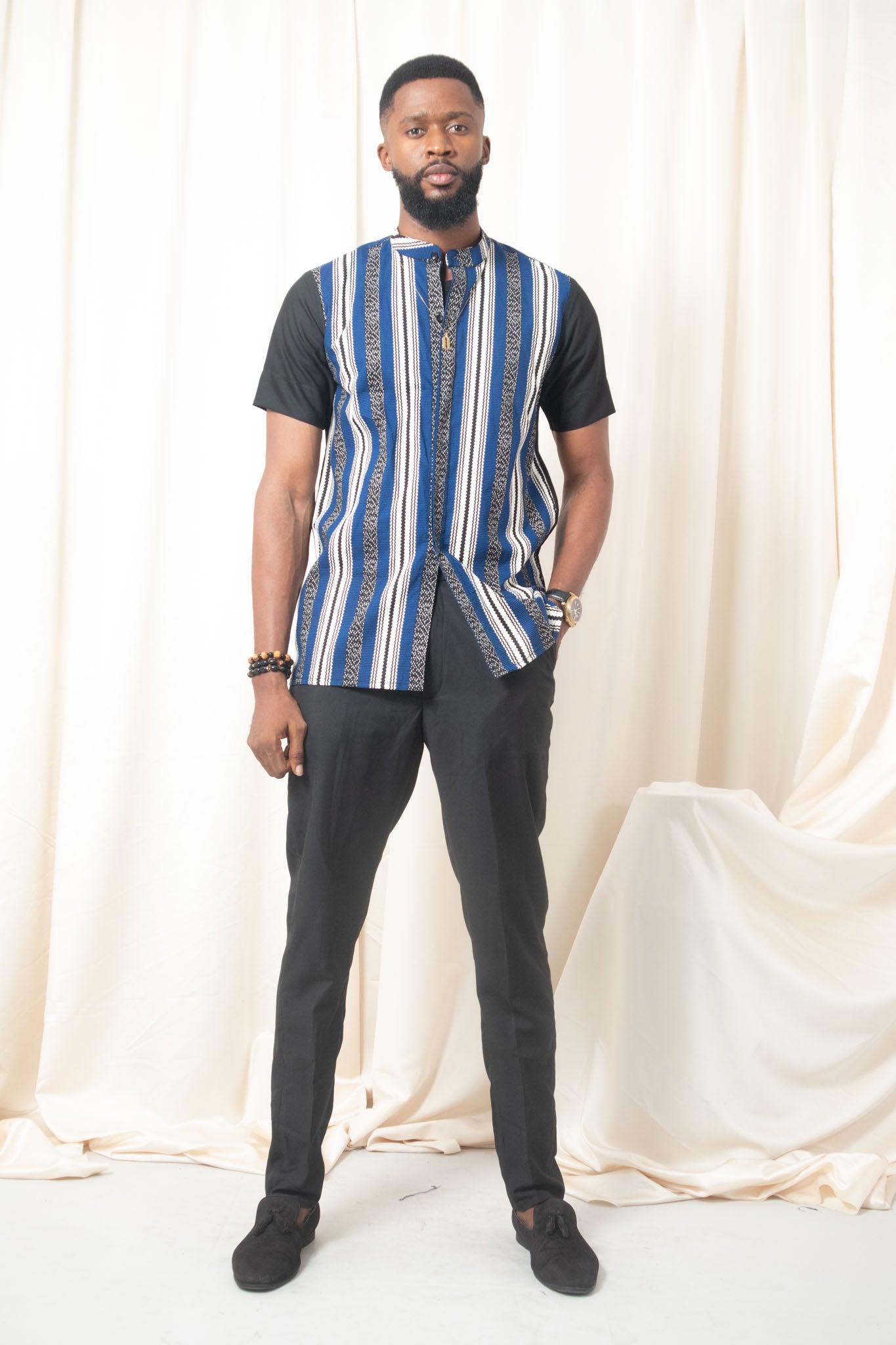 KOLA African Print Shirt/Suit, Blue, Black