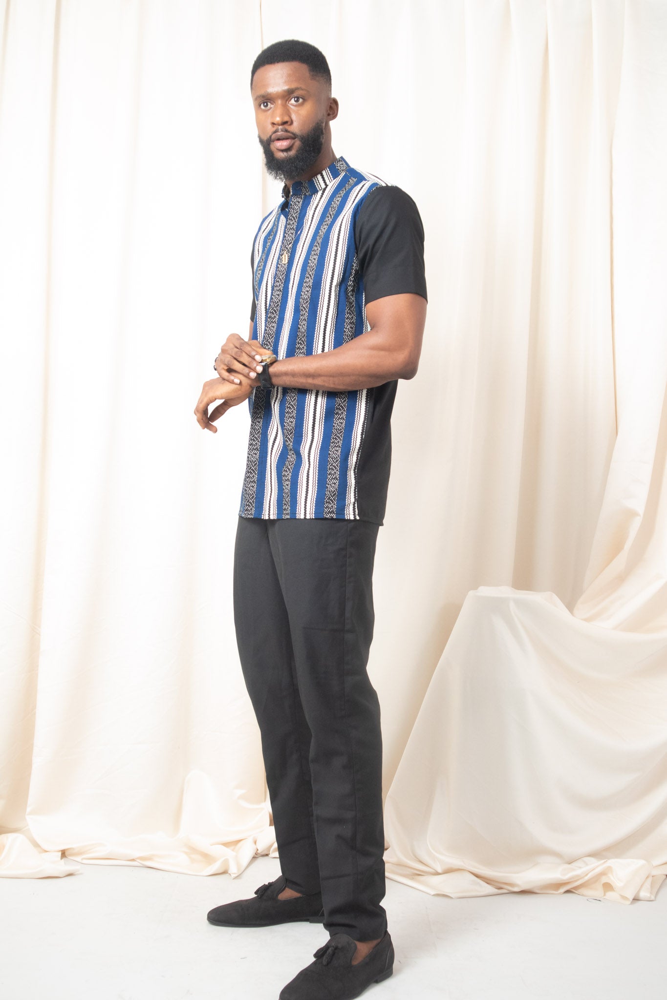 KOLA African Print Shirt/Suit, Blue, Black