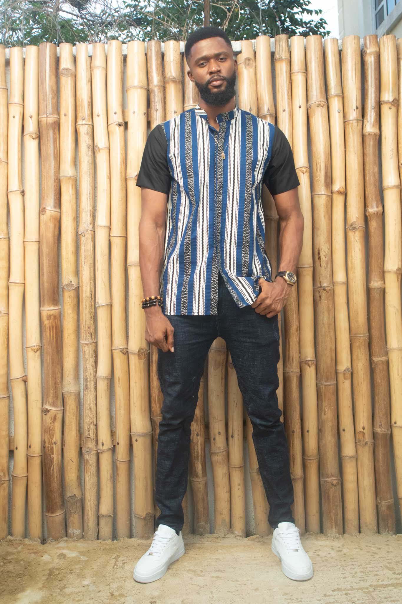 KOLA African Print Shirt/Suit, Blue, Black